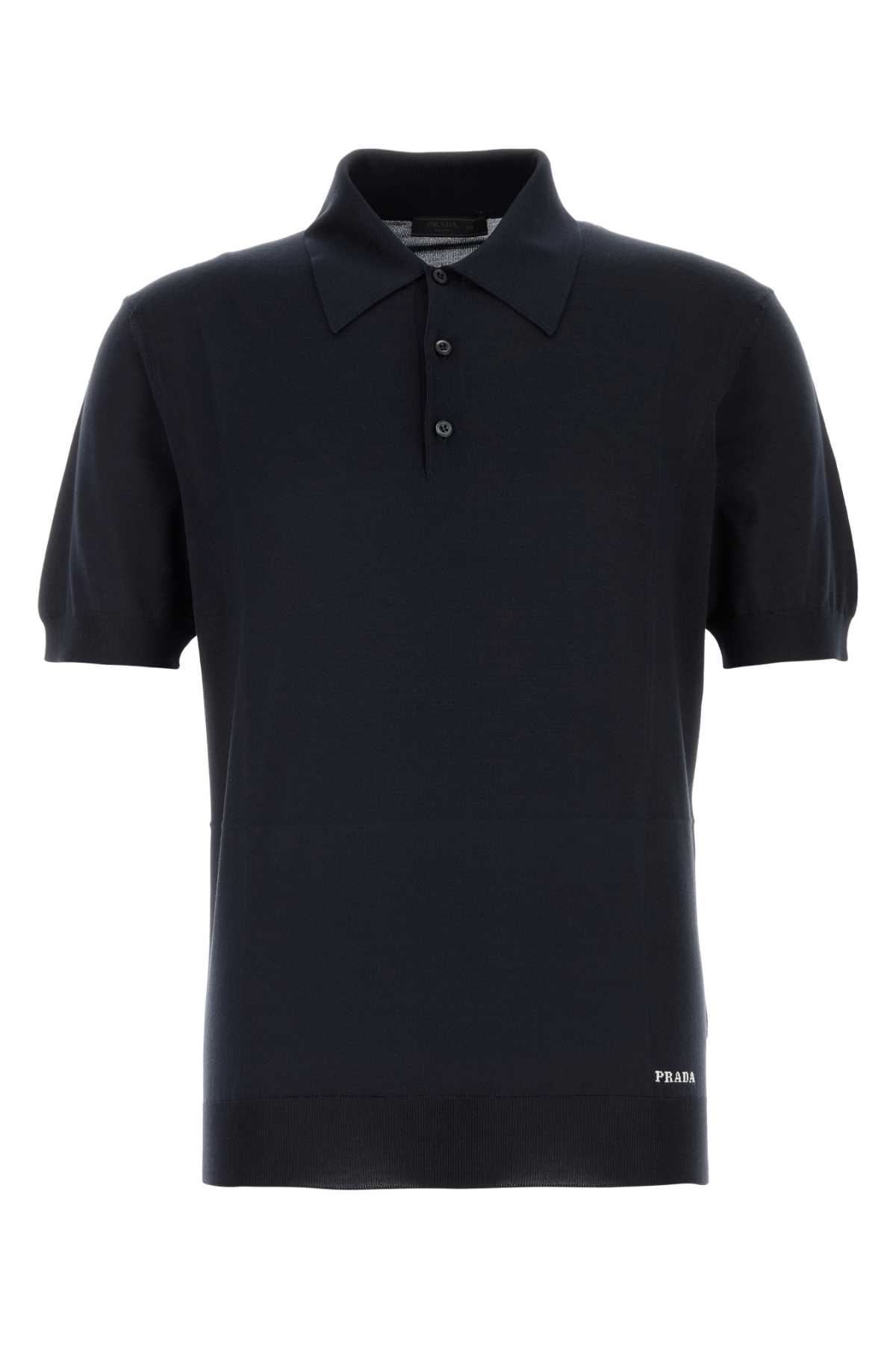 PRADA DARK BLUE SILK POLO SHIRT