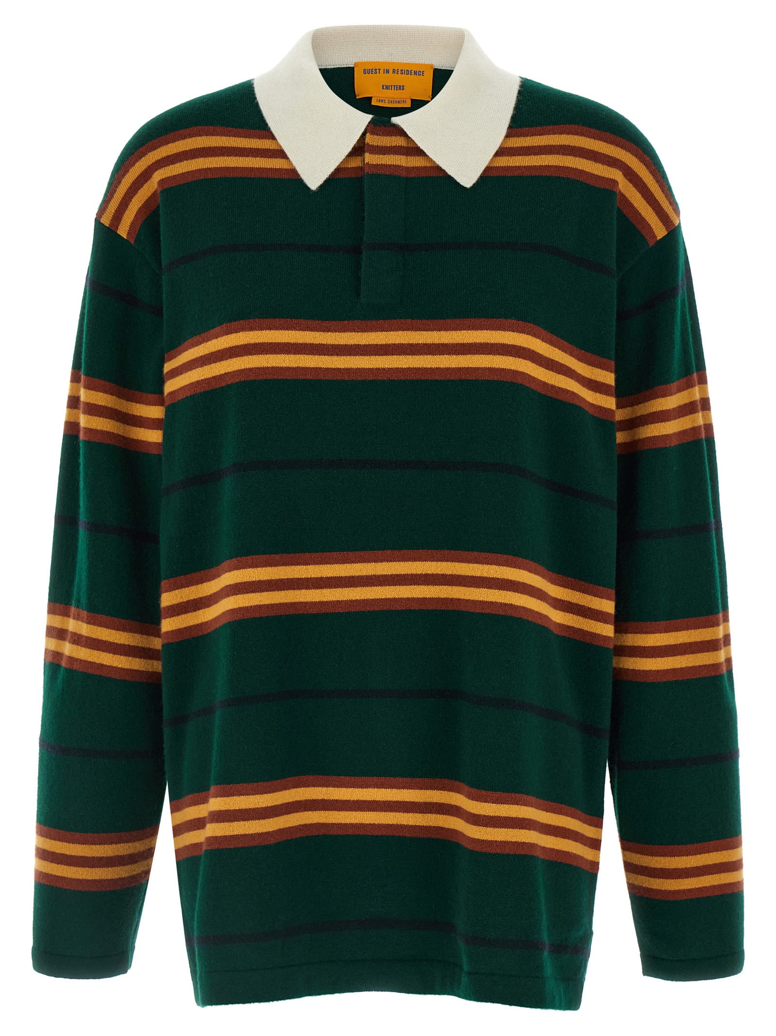 Guest In Residence Striped Rugby Sweater With Classic Collar And Luxurious Cashmere In Multi