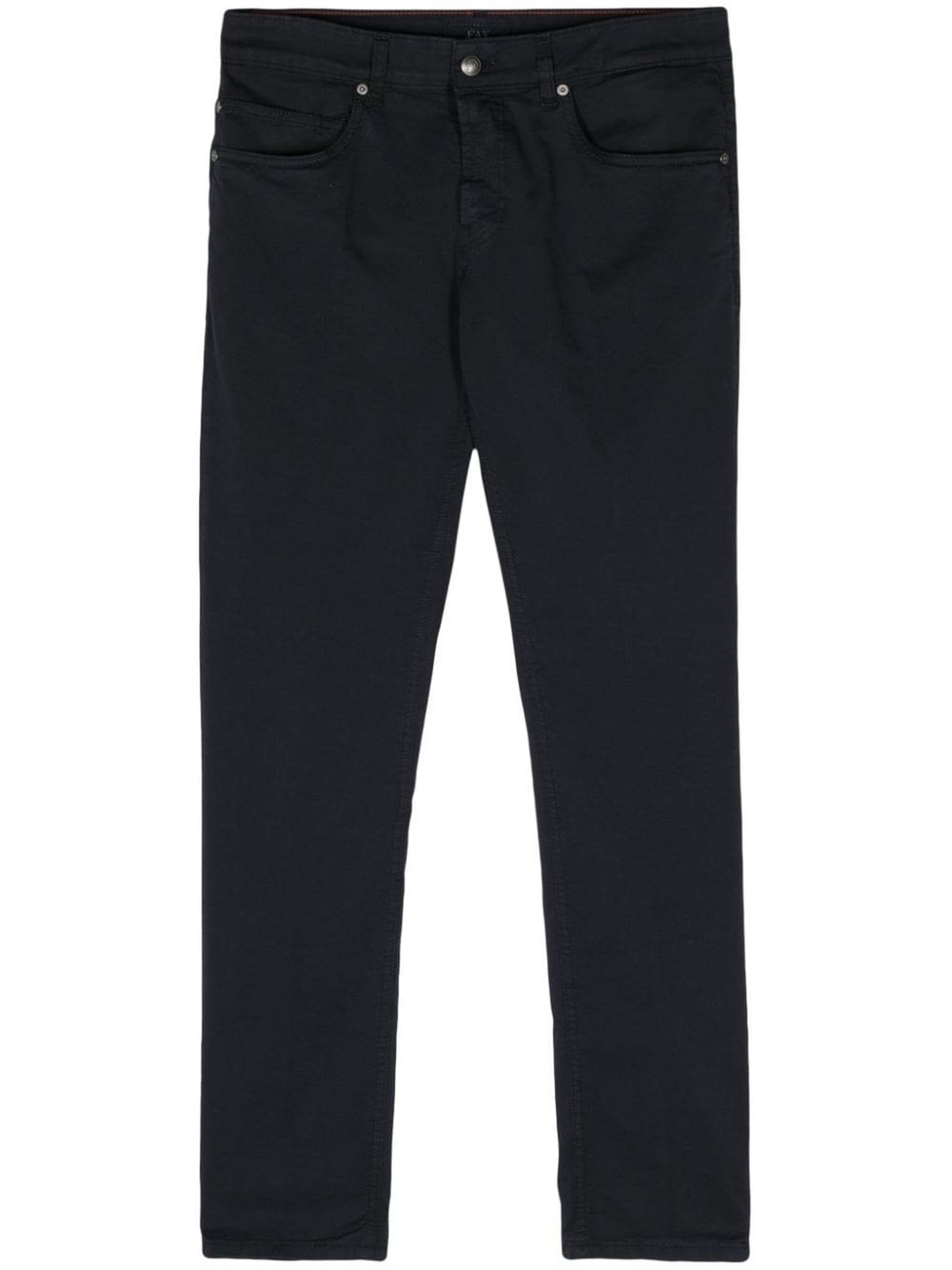 Shop Fay Stretch-cotton Trousers, Twill Weave, Logo Patch To The Rear, Button Fly Fastening, Belt Loops, Pres In Blue