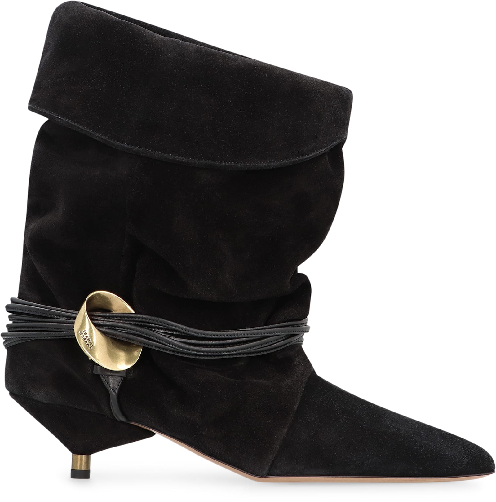 Isabel Marant Edrika Leather-trimmed Embellished Gathered Suede Ankle Boots In Black