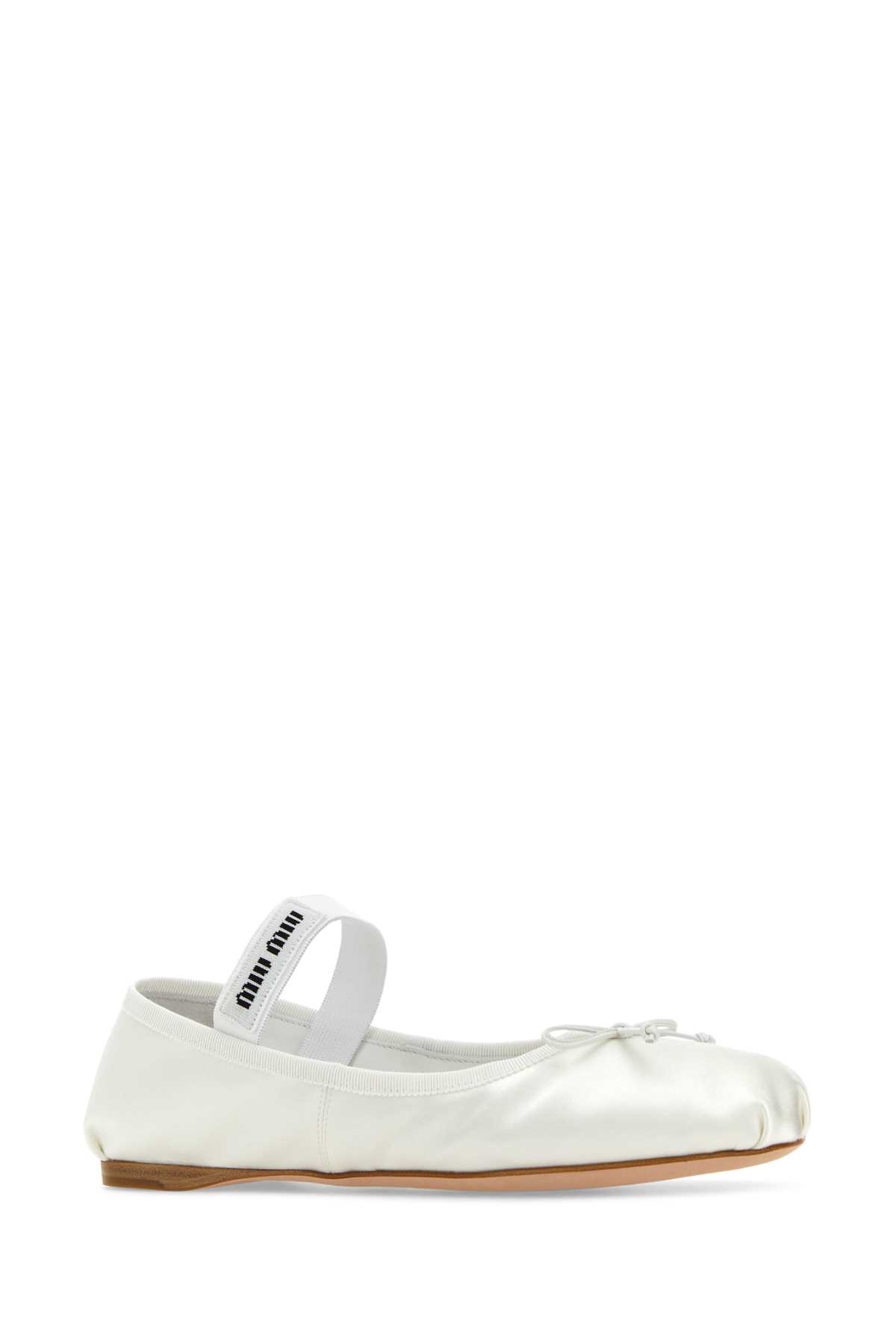 Shop Miu Miu White Satin Ballerinas In Bianco