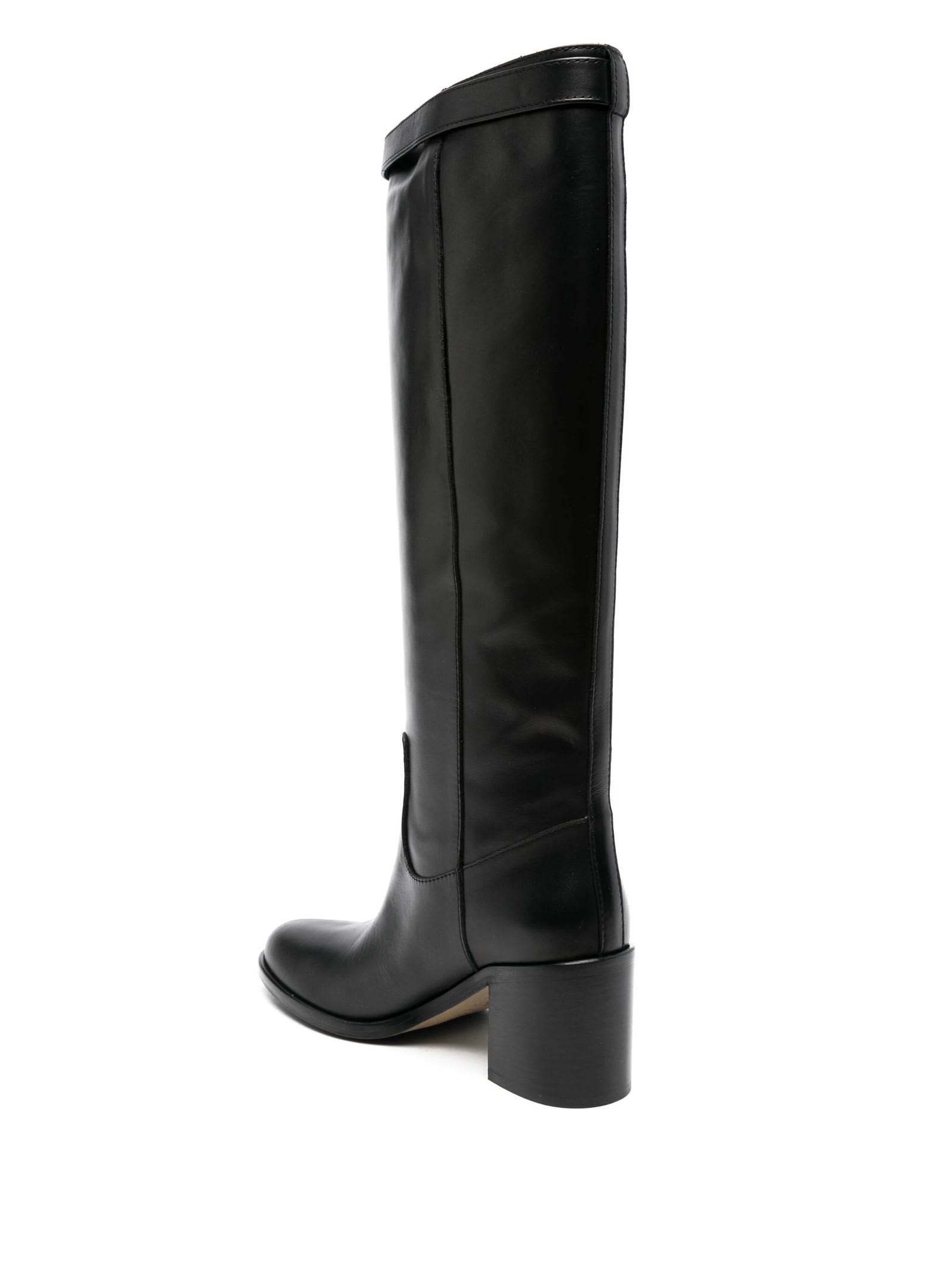 VIA ROMA 15 BLACK CALF LEATHER KNEE-LENGTH BOOTS 