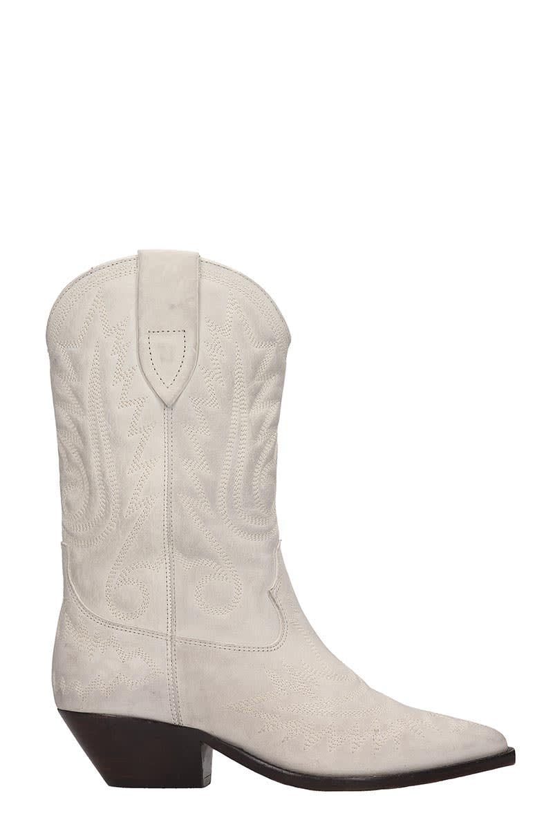 ISABEL MARANT DUERTO TEXAN ANKLE BOOTS IN WHITE LEATHER,11206187