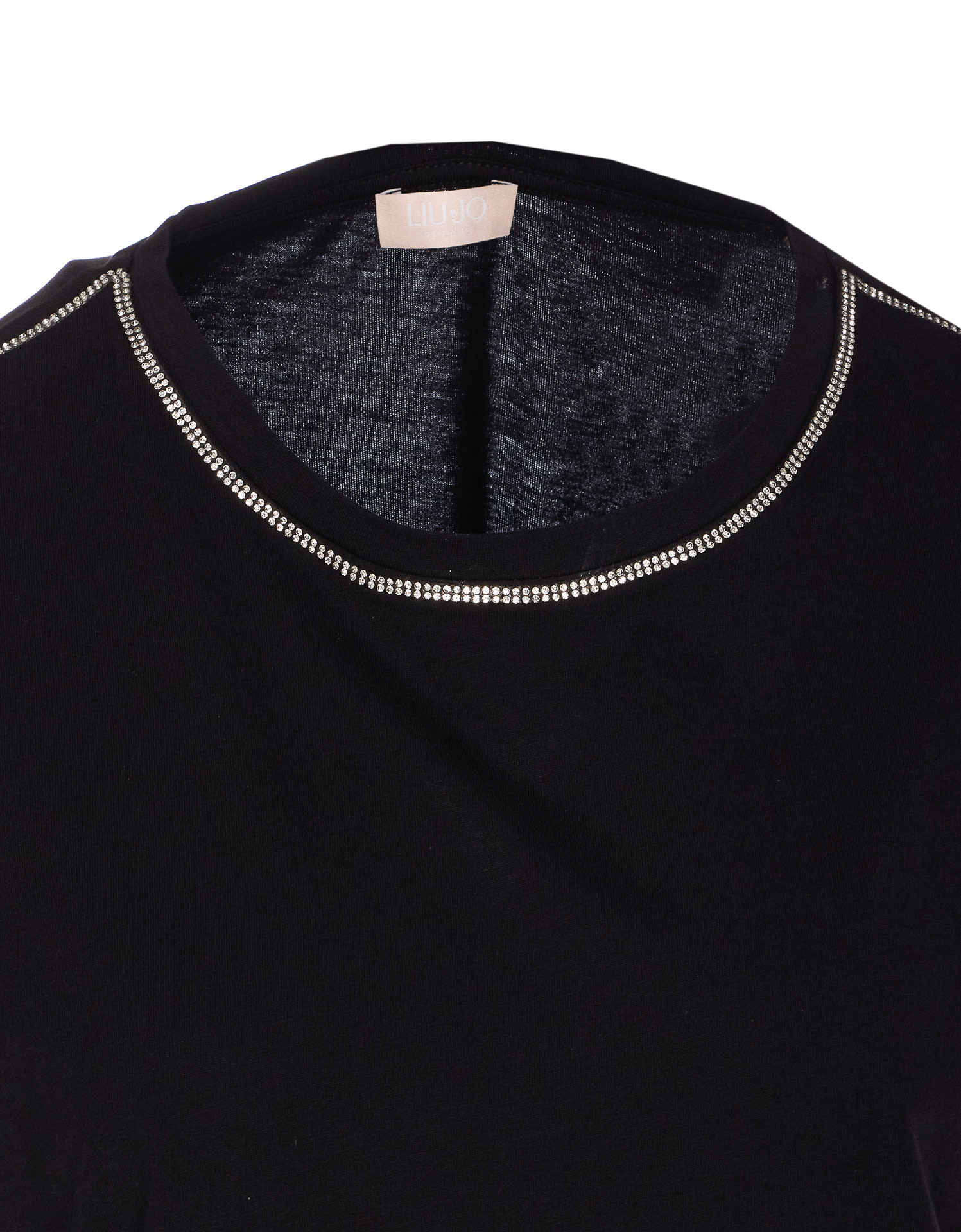 Liu •jo Black T-shirt Embellished With Rhinestones In Black