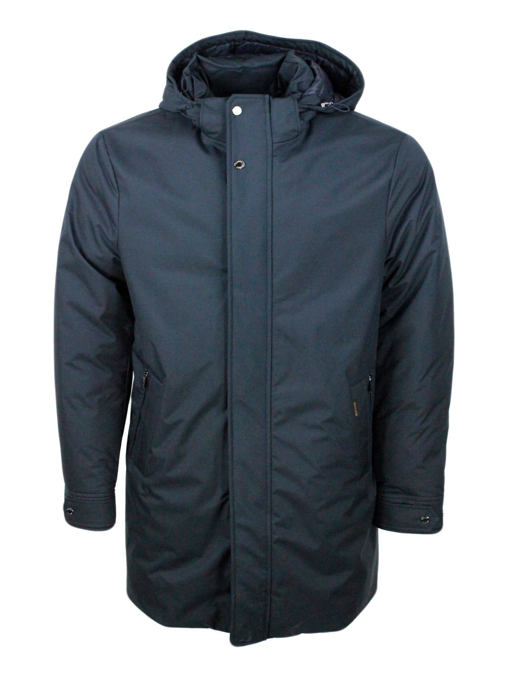 Moorer Duster Jacket Padded With Real Goose Down Made Of Waterproof Technical Gabardine. Zip And Button Clo In Blu