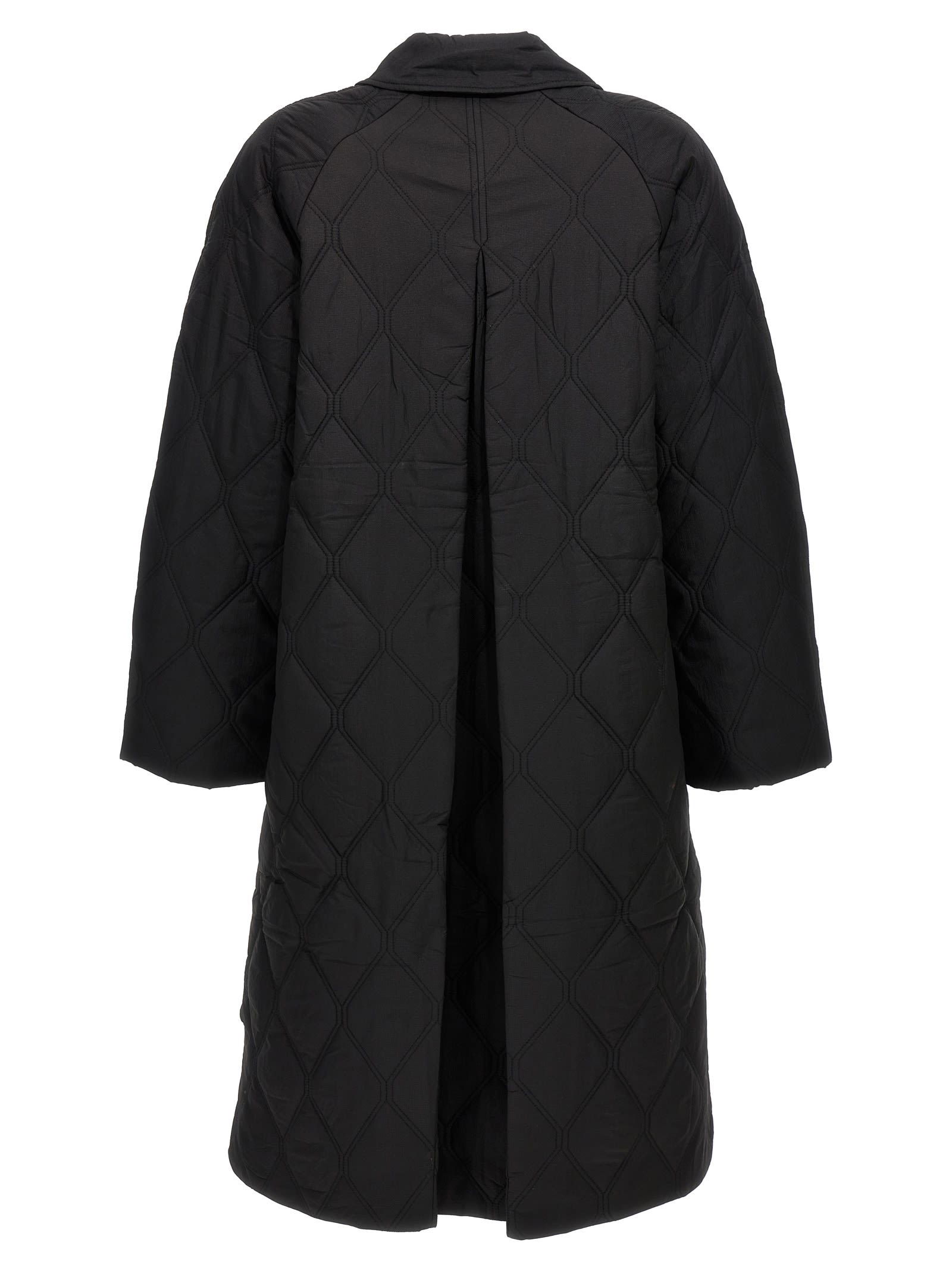 Shop Ganni Quilt Raglan Long Down Jacket In Black