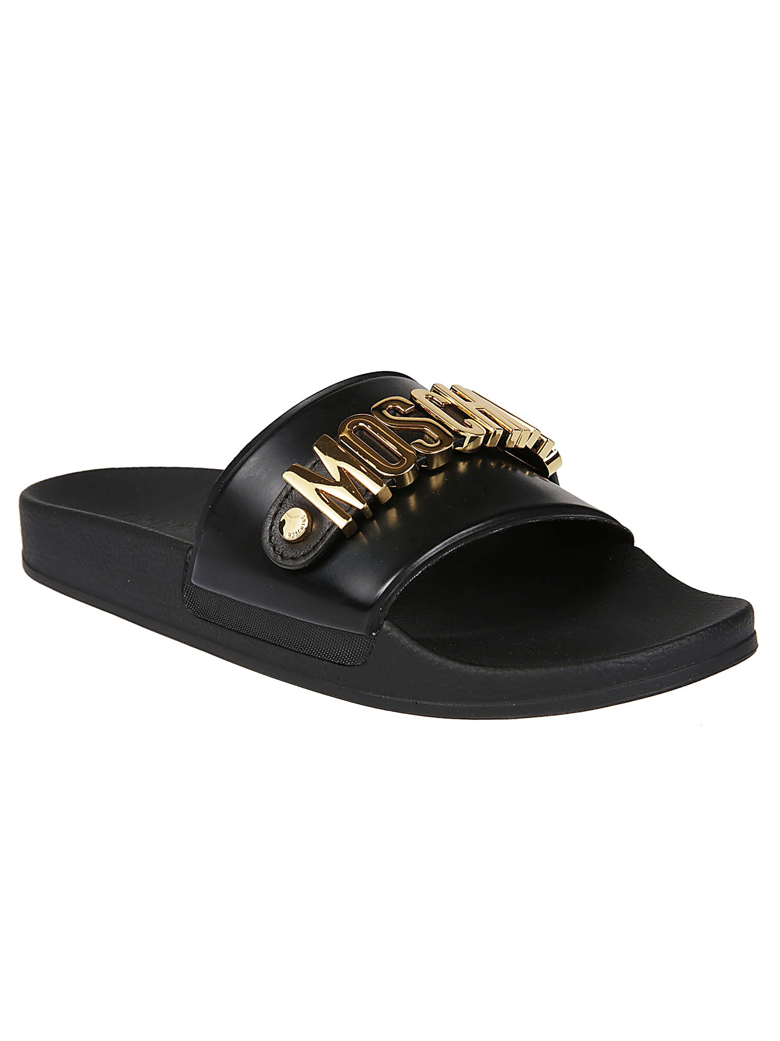 Shop Moschino Pool25 Sliders In Nero/oro