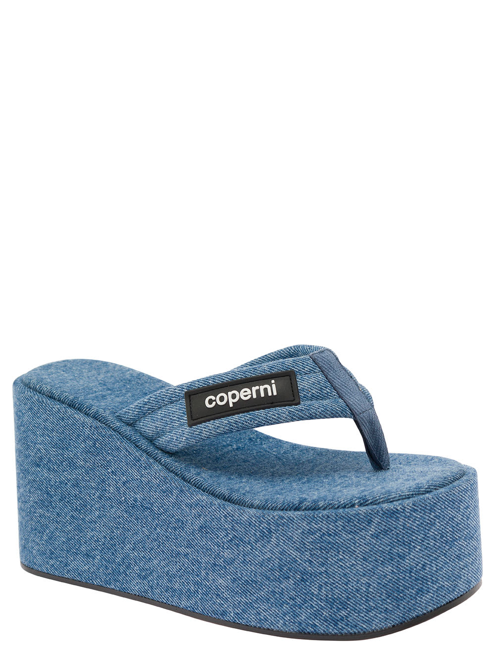 Shop Coperni Light Blue Sandals With Wedge And Logo Patch In Denim Woman