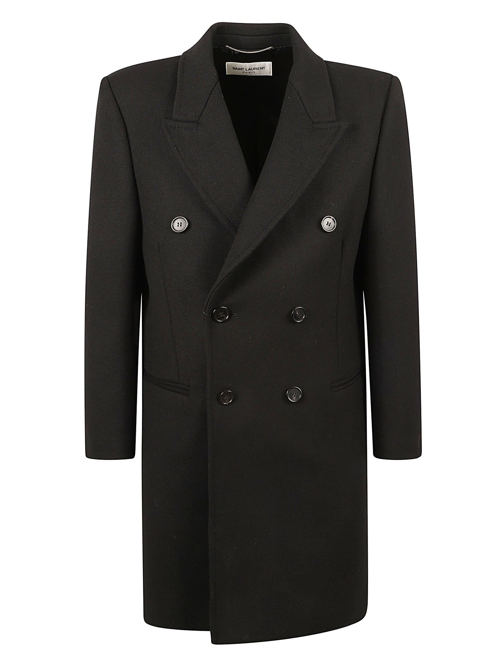 Saint Laurent Double-breasted Wool Coat In Black | ModeSens