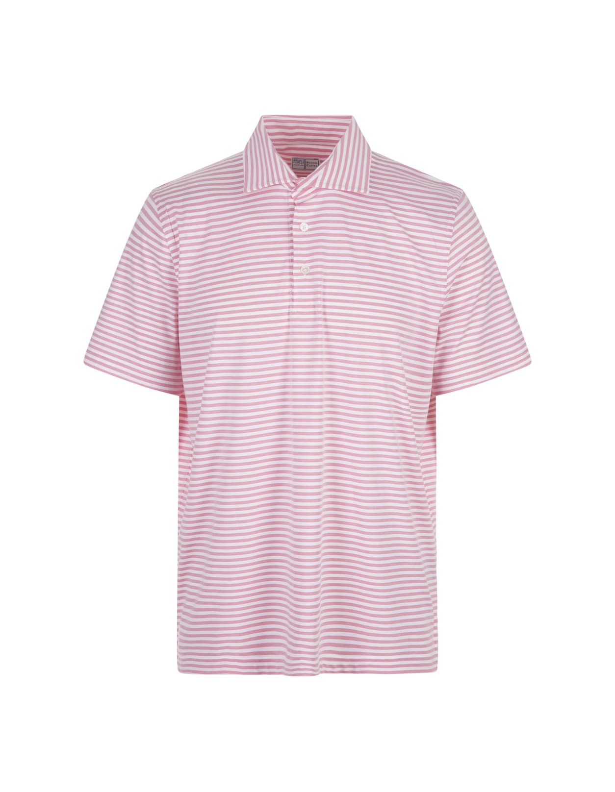 Fedeli Pink And White Striped Tecno Jersey Polo Shirt