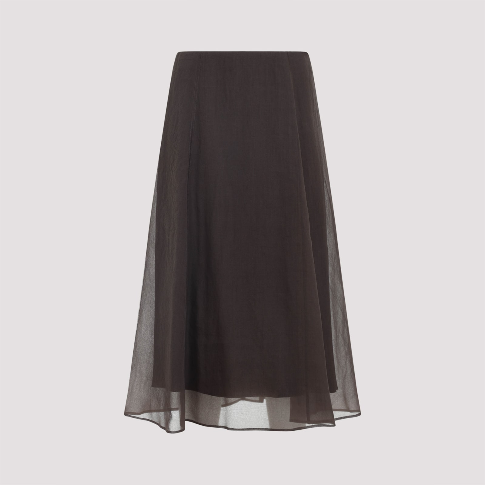 Brunello Cucinelli Dark Brown Silk Skirt In Black