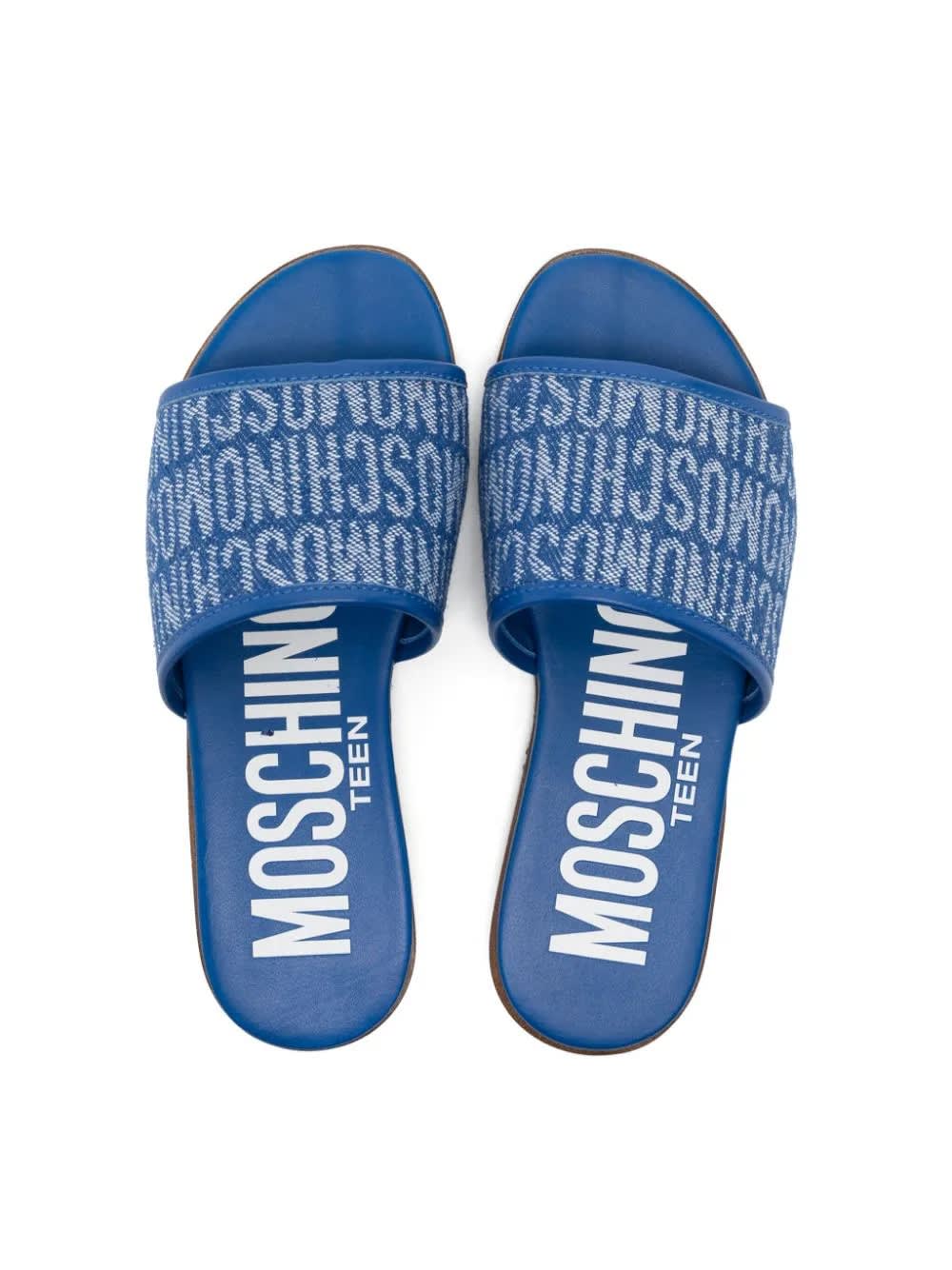 Shop Moschino Sandali Slides Con Monogramma Jacquard In Light Blue