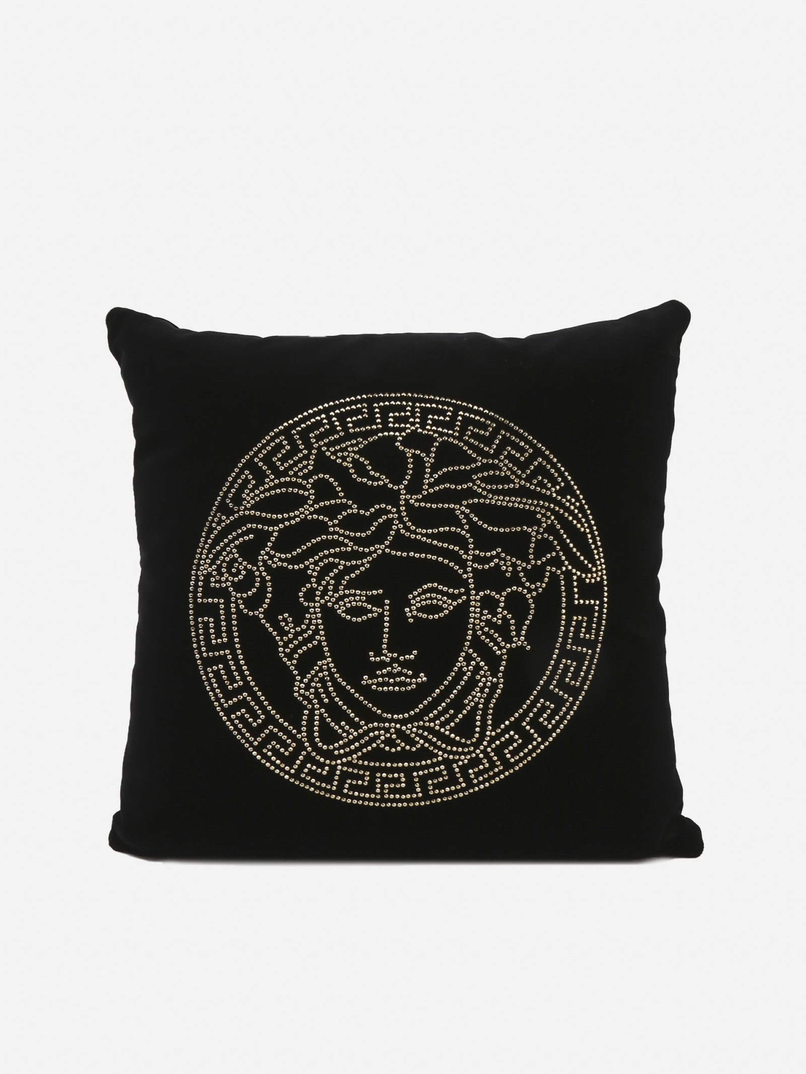 Versace Velvet Cushion With Studded Medusa Head In Black ModeSens