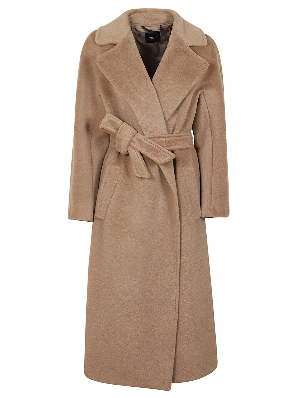 Shop Weekend Max Mara Tempera Belted Long-sleeved Coat In Cammello