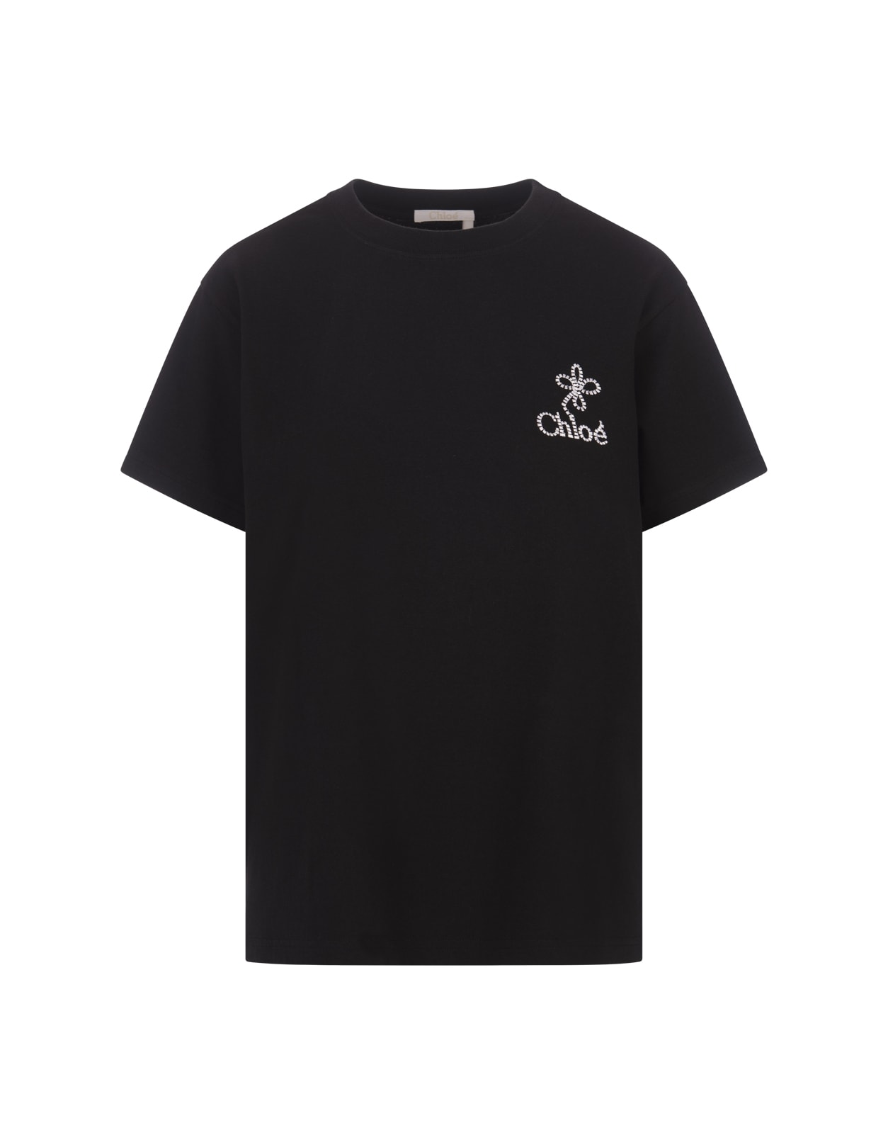 Chloé Black T-shirt With Logo And Floral Embroidery