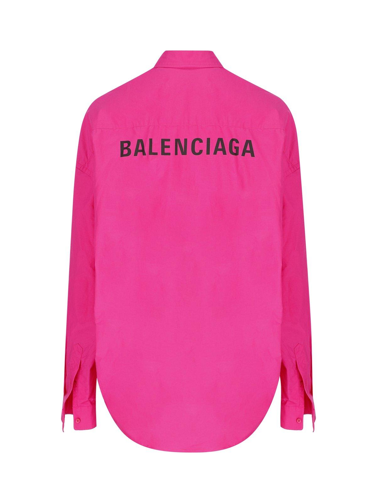 Shop Balenciaga Logo Print Oversized Shirt In White