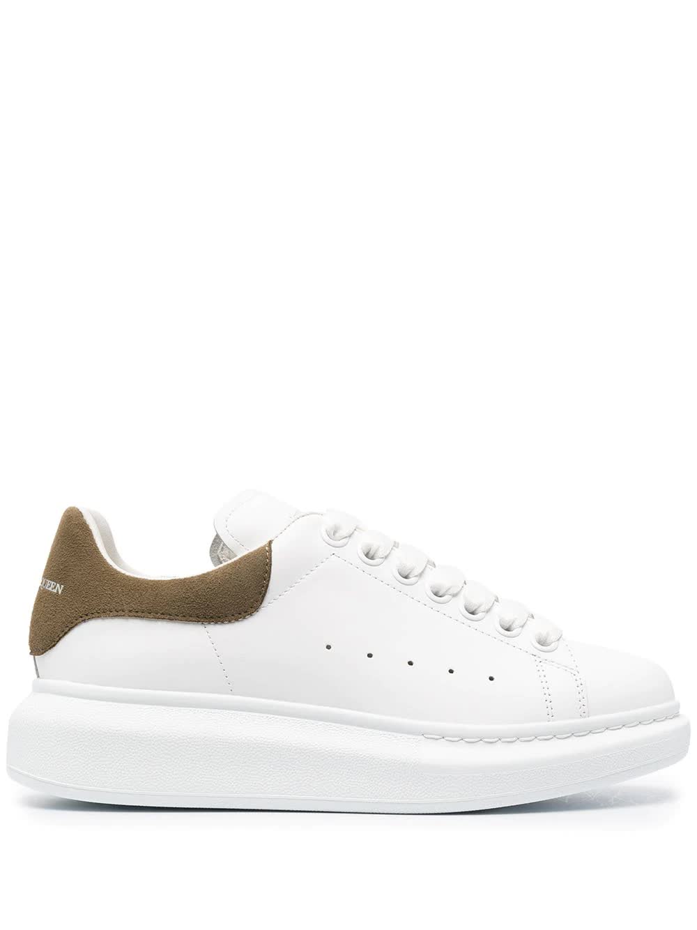 Buy Alexander McQueen Woman White And Khaki Green Oversize Sneakers online, shop Alexander McQueen shoes with free shipping
