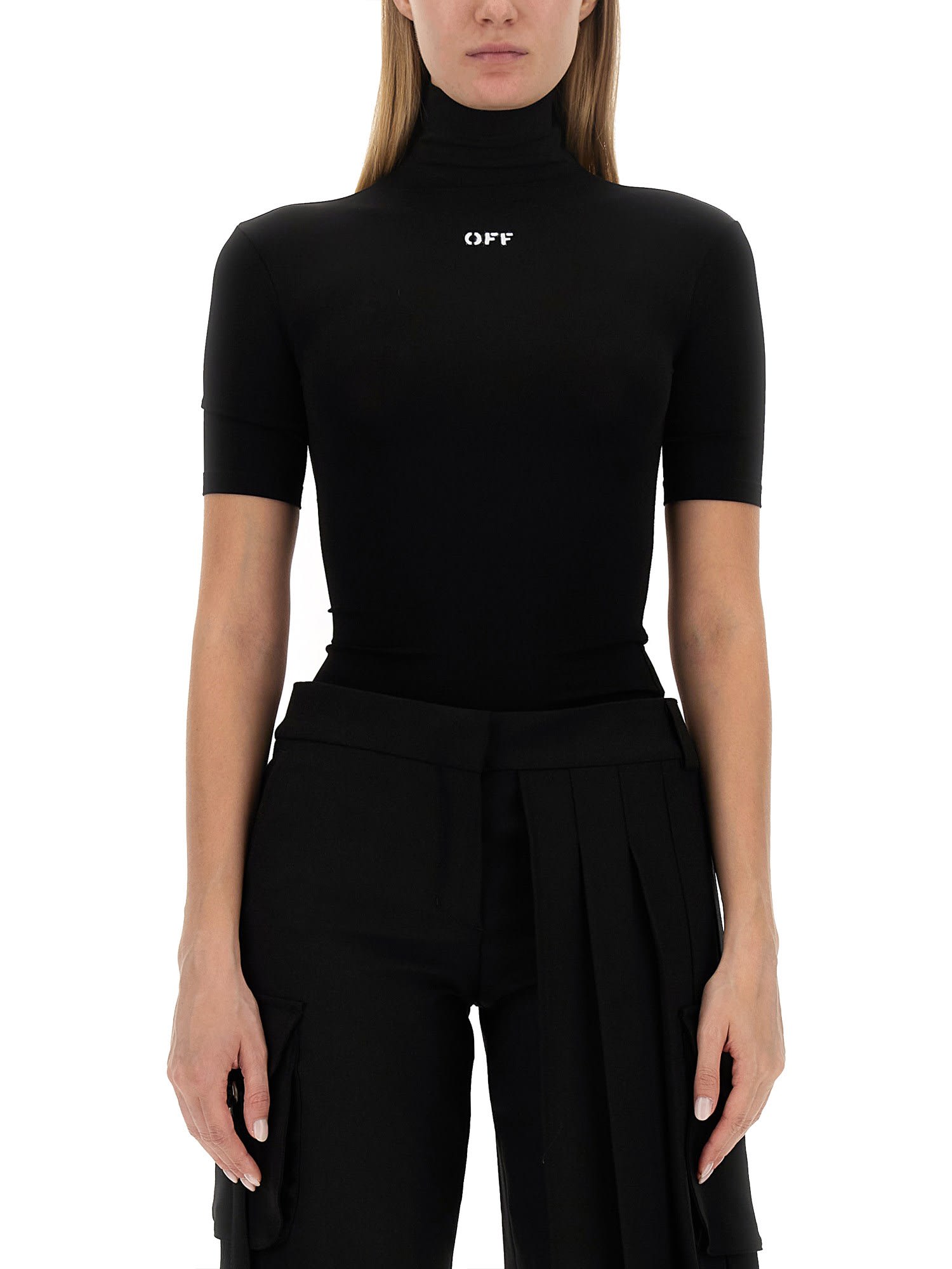 Shop Off-white Tops With Logo In Nero/bianco