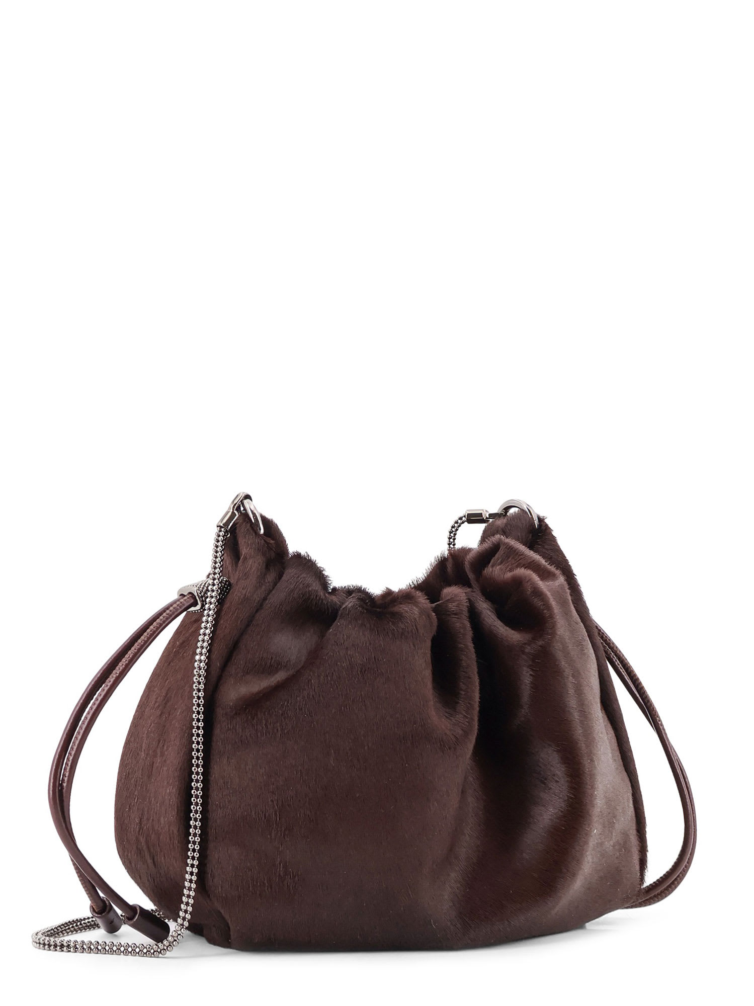 Brunello Cucinelli Bucket Mellow Mini Pony Skin Shoulder Bag In Brown