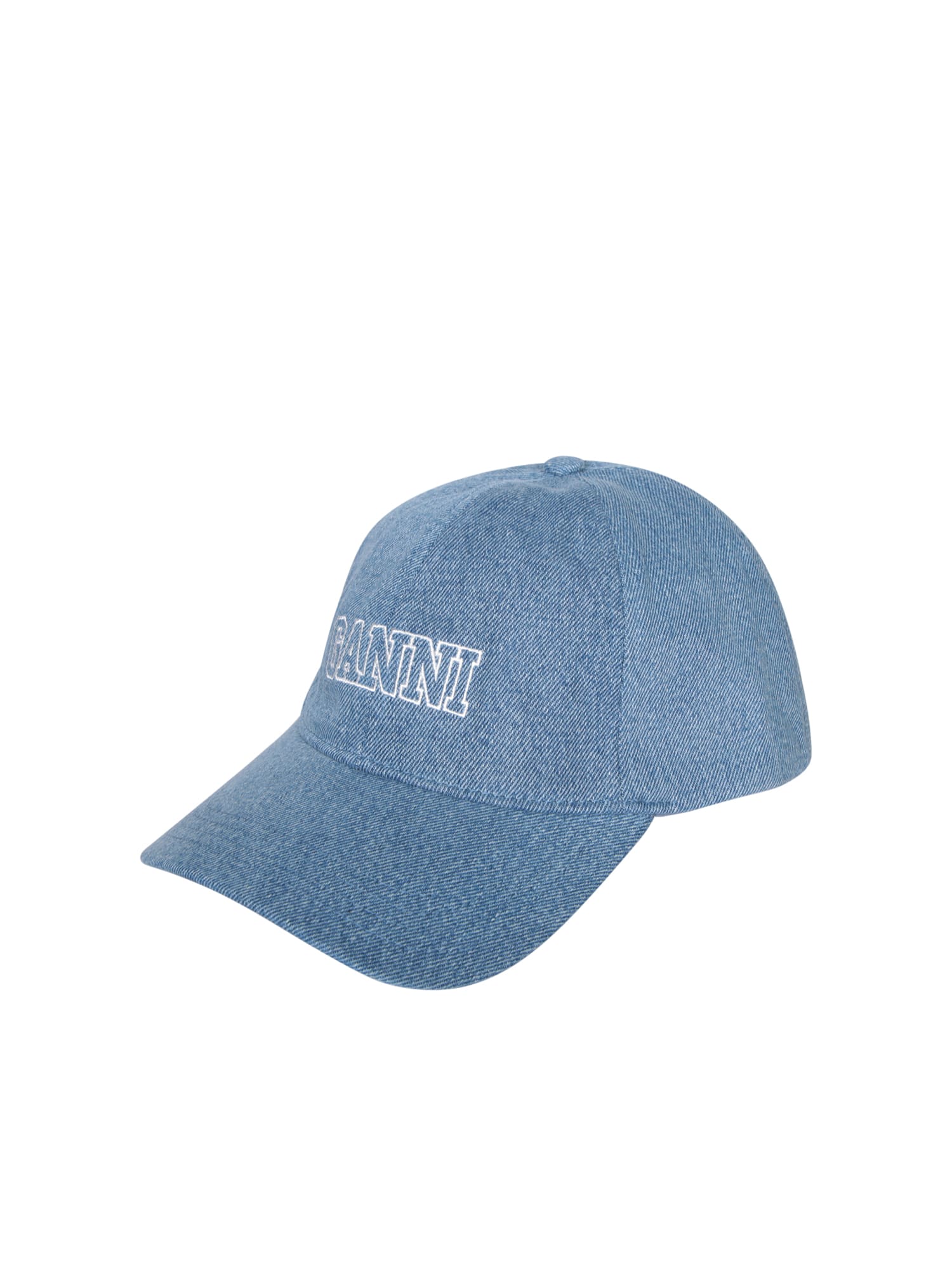 Shop Ganni Denim Baseball Cap In Blue
