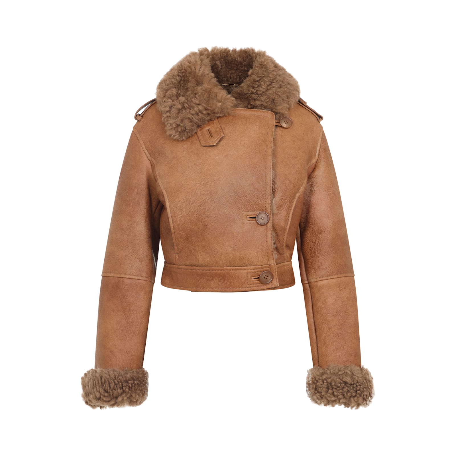 Chloé Cropped Shearling-trimmed Leather Jacket In Brown