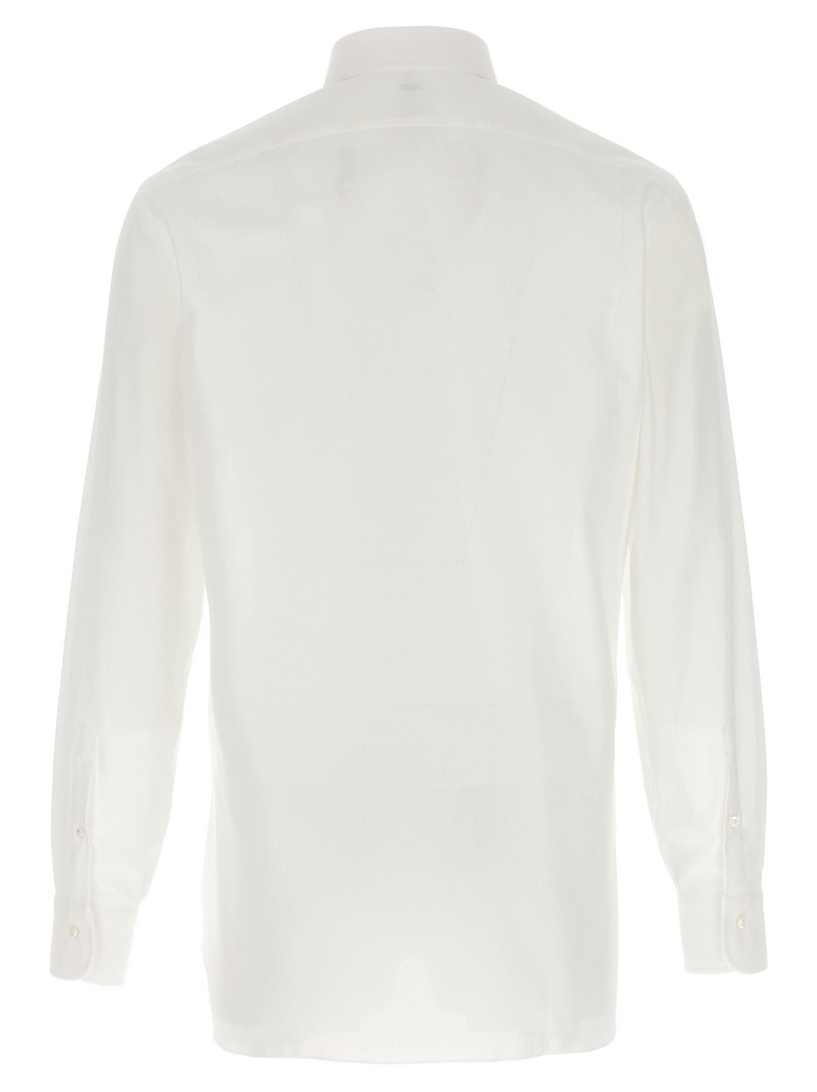 Barba Napoli Honeycomb-pattern Cotton Shirt In White