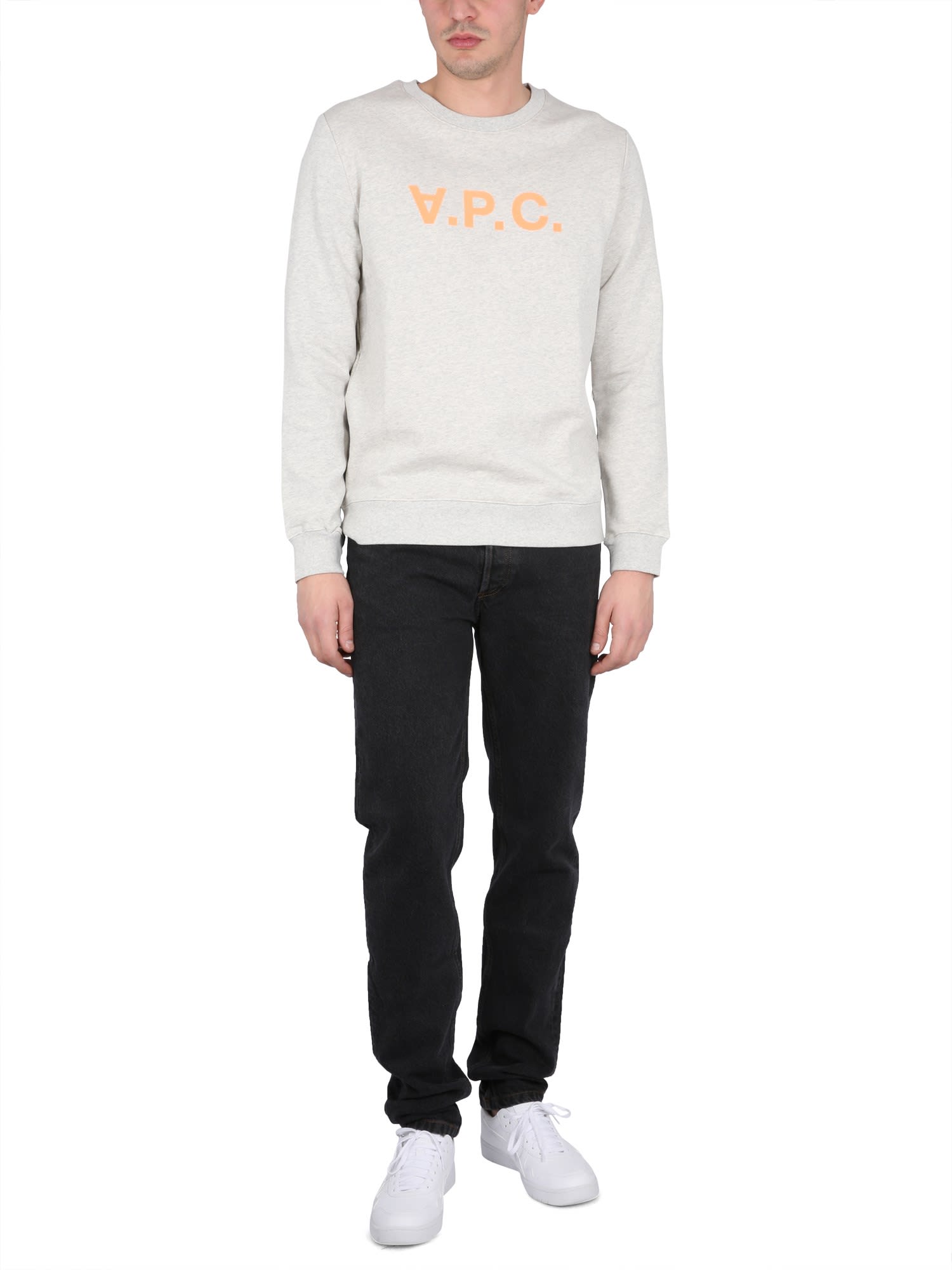 Shop Apc Sweatshirt With V.p.c Logo In Tav Ecru Chine Orange