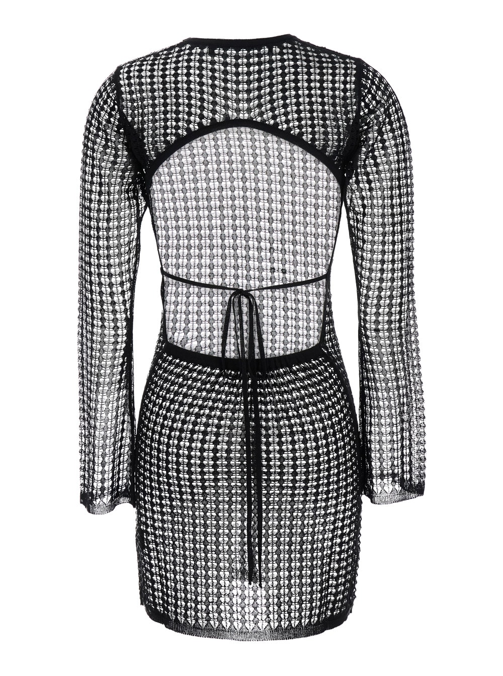 Federica Tosi Flexage Black Crewneck Dress With Check Motiv All-over And Open Rear In Fabric Woman In Black