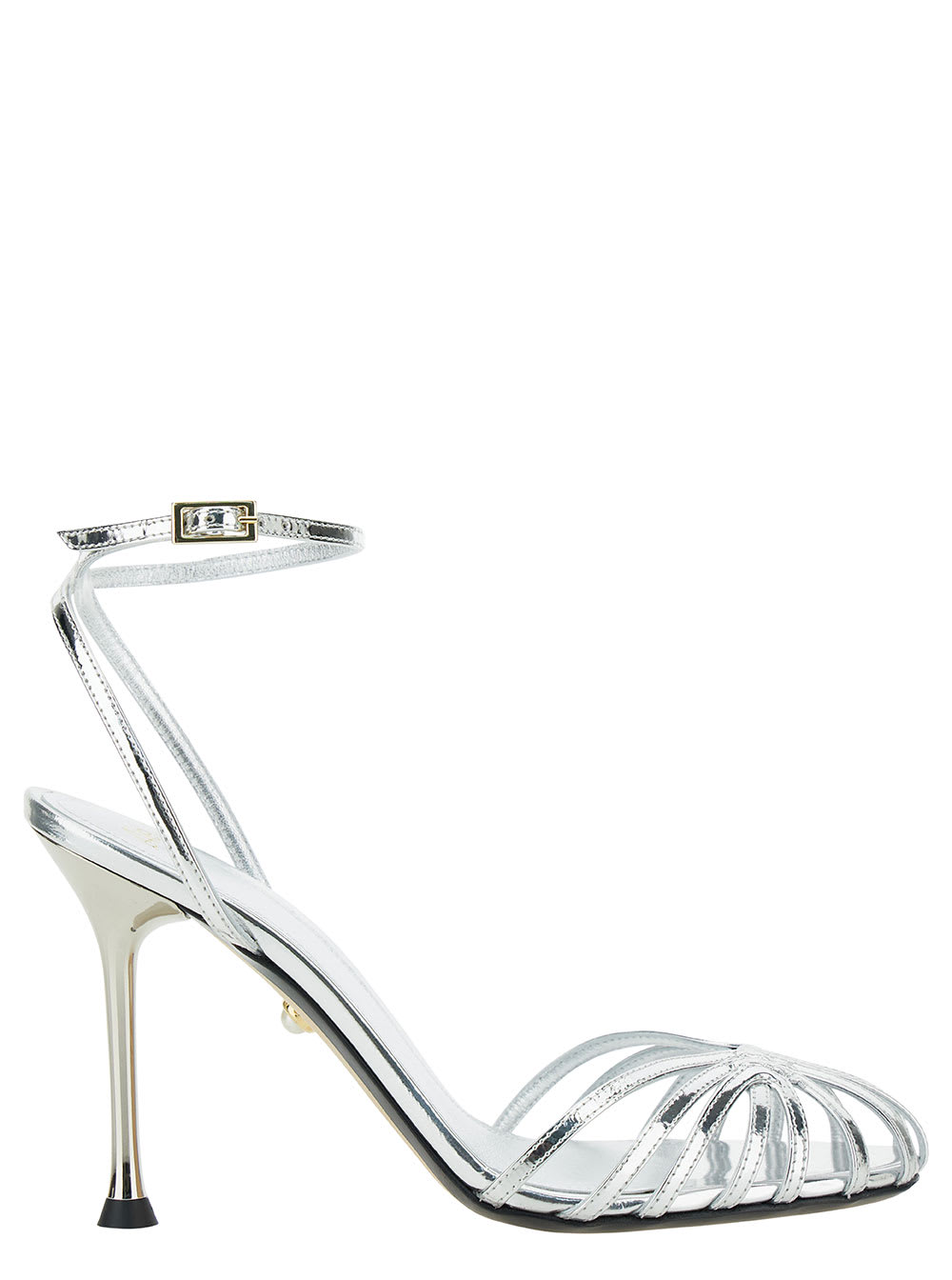 ally Silver Sandals With Caged Design In Leather Woman