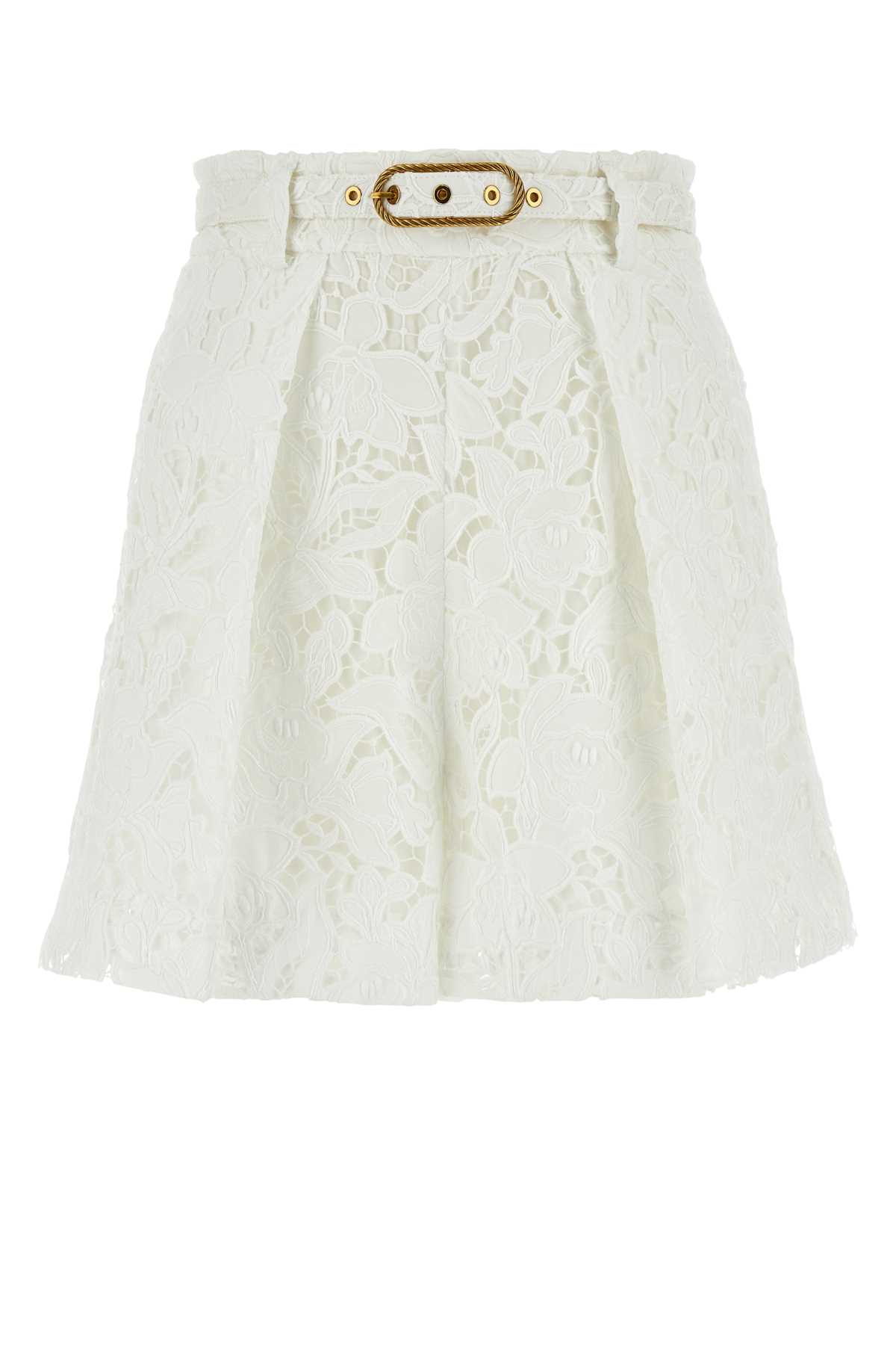 Shop Zimmermann White Lace Shorts In Ivory