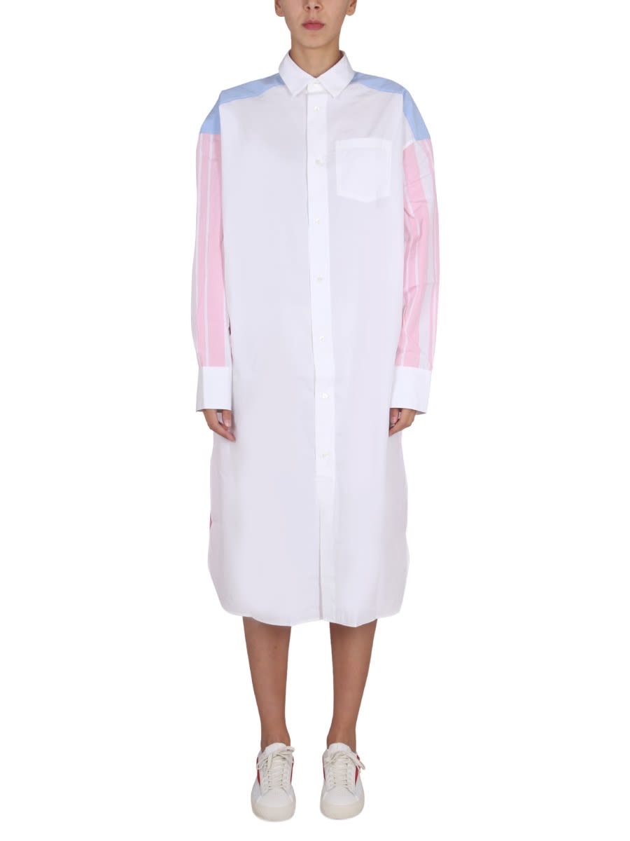 Shop Maison Kitsuné Colorblock Shirt Dress In Multicolour