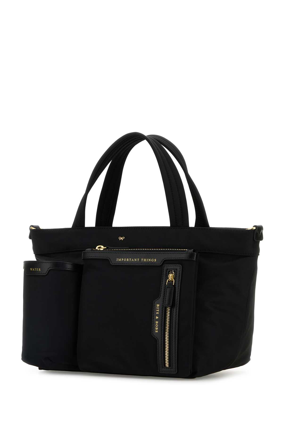 ANYA HINDMARCH BLACK CANVAS HANDBAG 