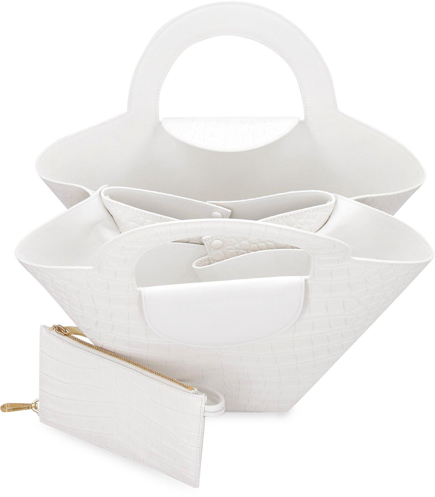 Shop Bottega Veneta Doll Embossed Top Handle Bag In White