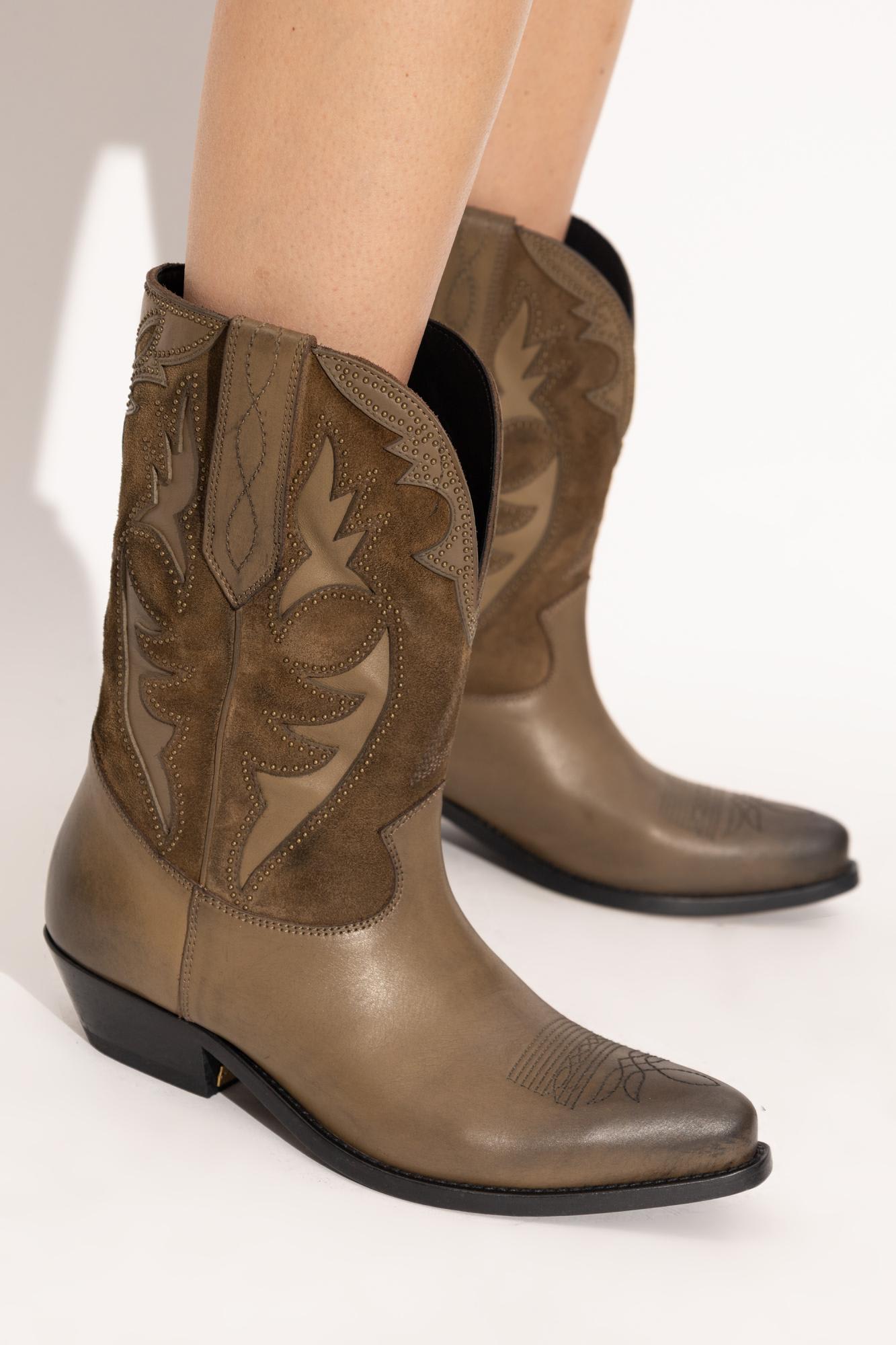 Golden Goose Two-tone Western Style Boots With Stitching Embellishments In Animal Print