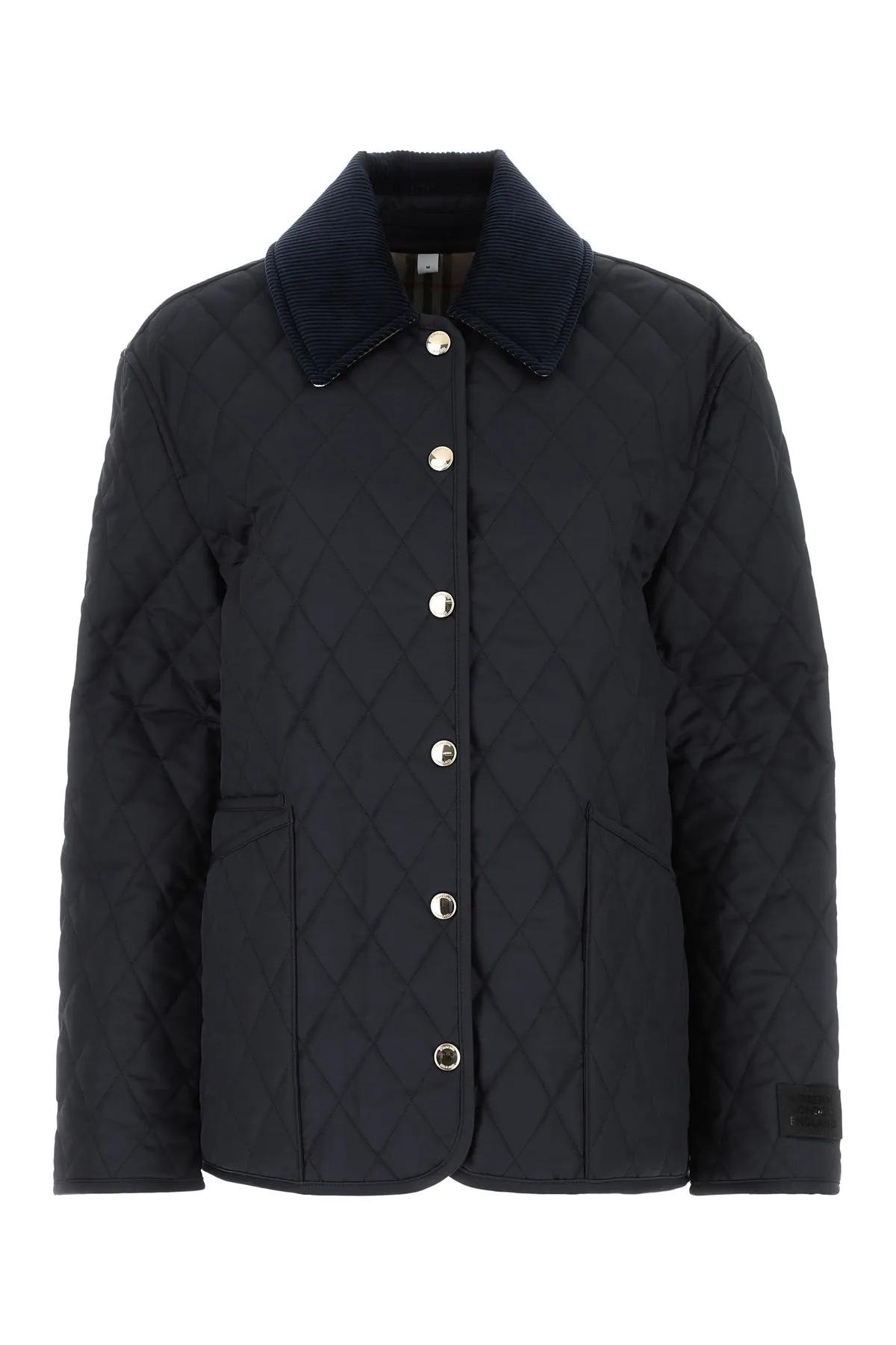 Shop Burberry Navy Blue Polyester Jacket