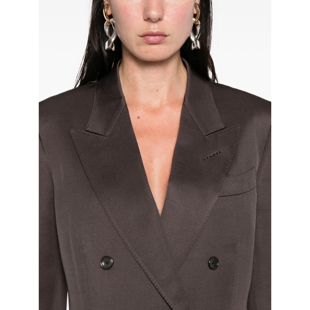 Tom Ford Double-breasted Blazer With Structured Shoulders In Brown