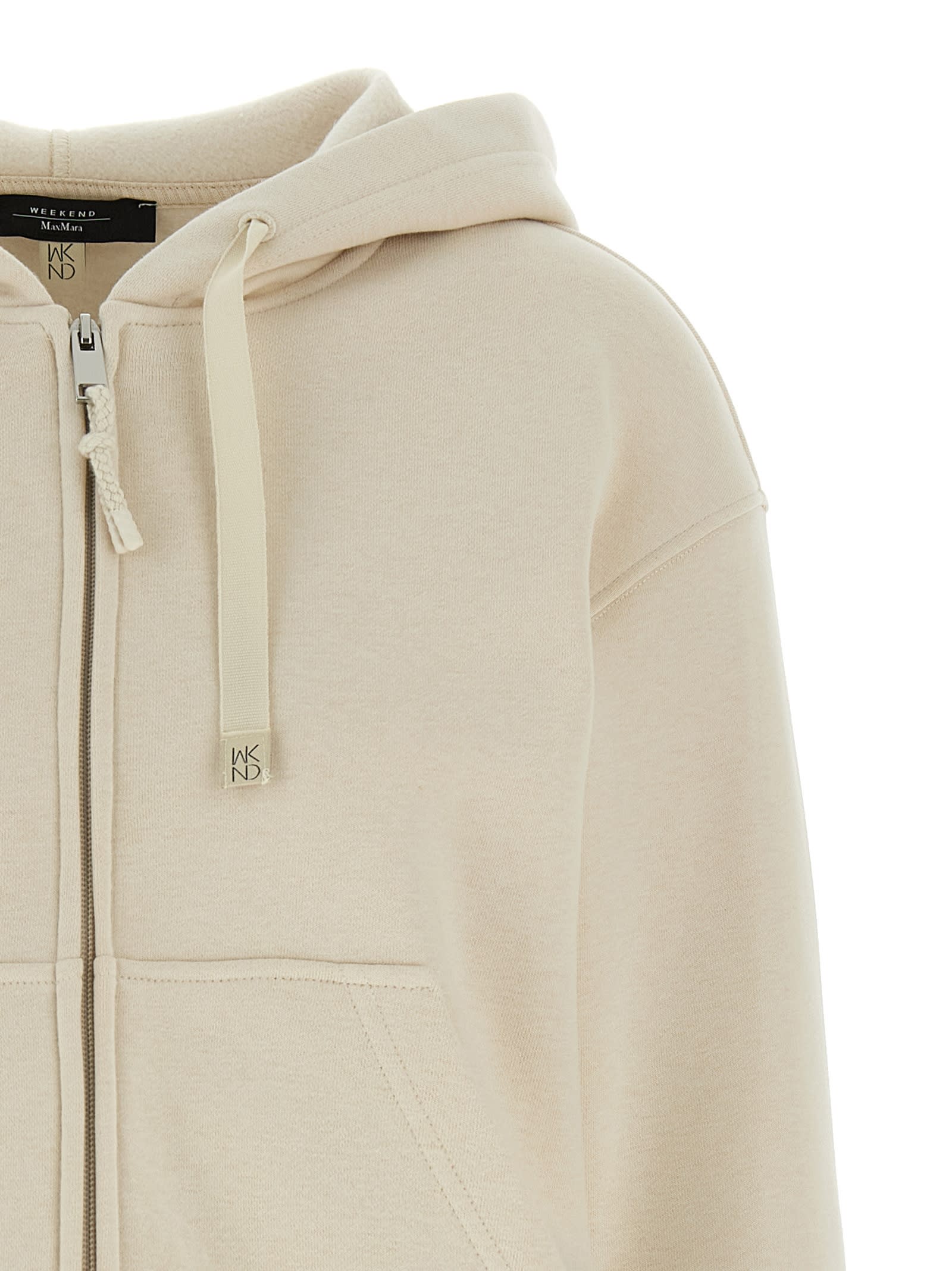 Weekend Max Mara Hooded Sweatshirt With Front Pockets And Ribbed Cuffs In Sand