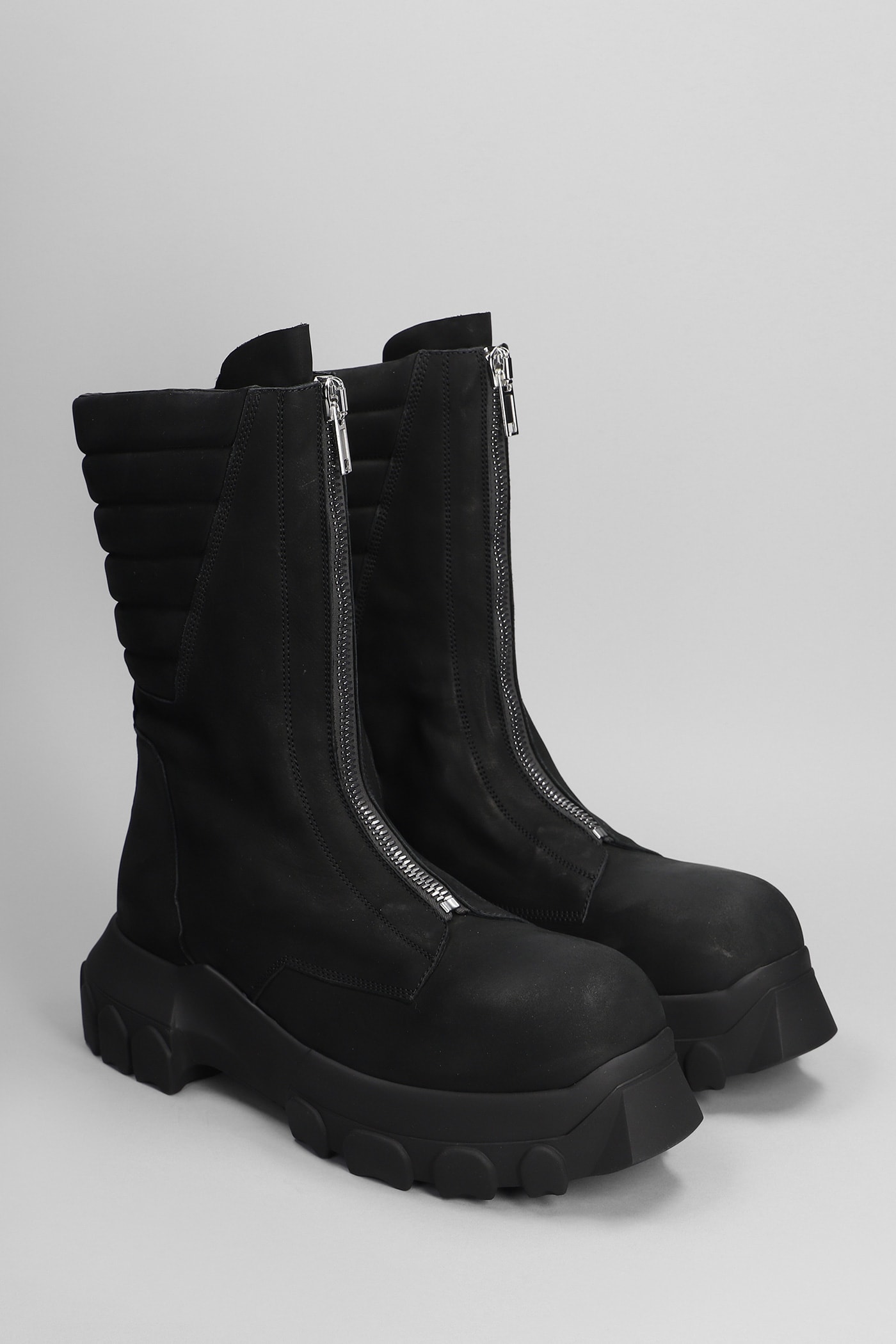 Rick Owens Moto Turbo Tractor Combat Boots In Black Leather In Black