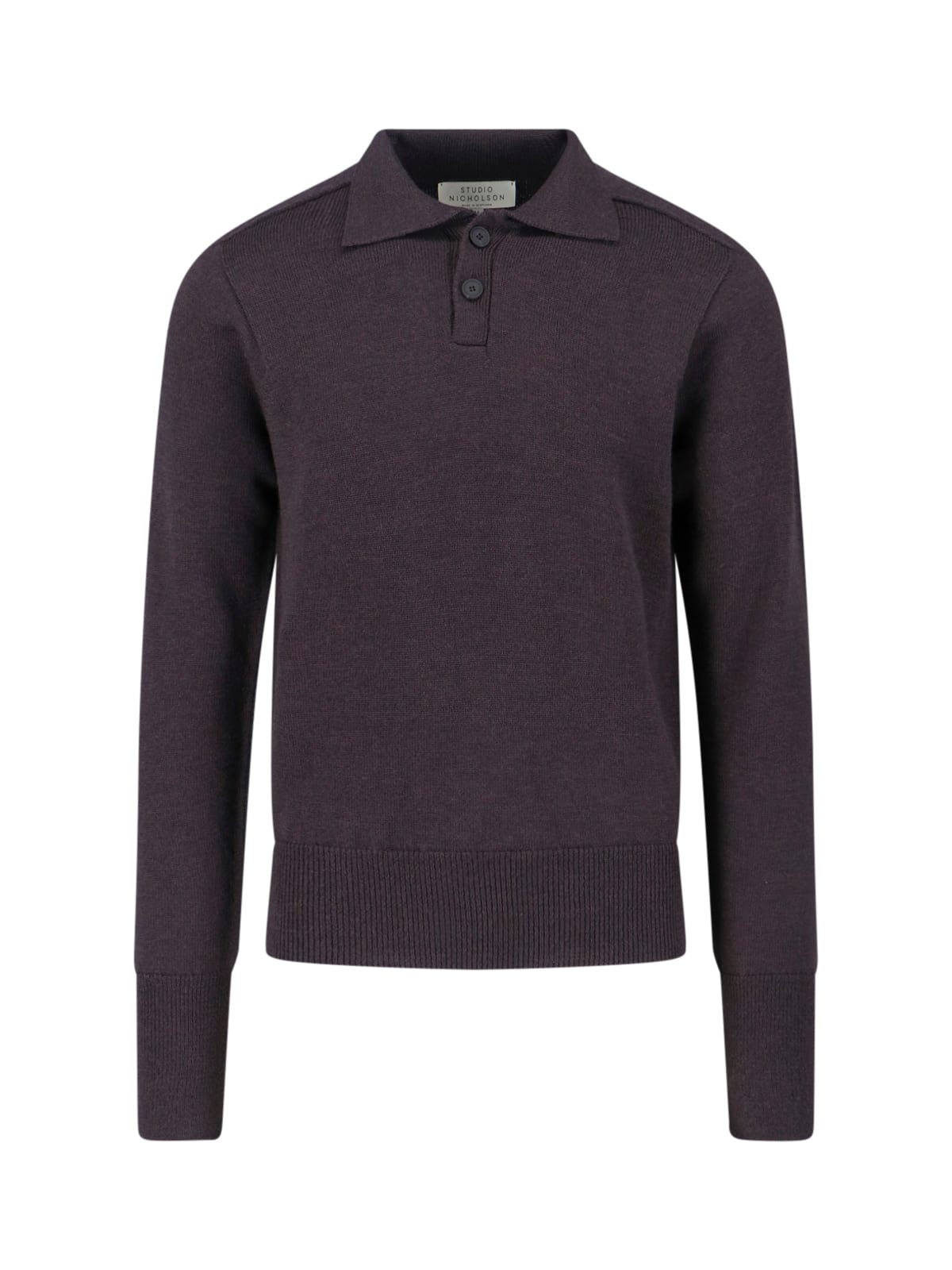 Studio Nicholson Classic Brown Knit Sweater With Ribbed Cuffs And Hem In Blue