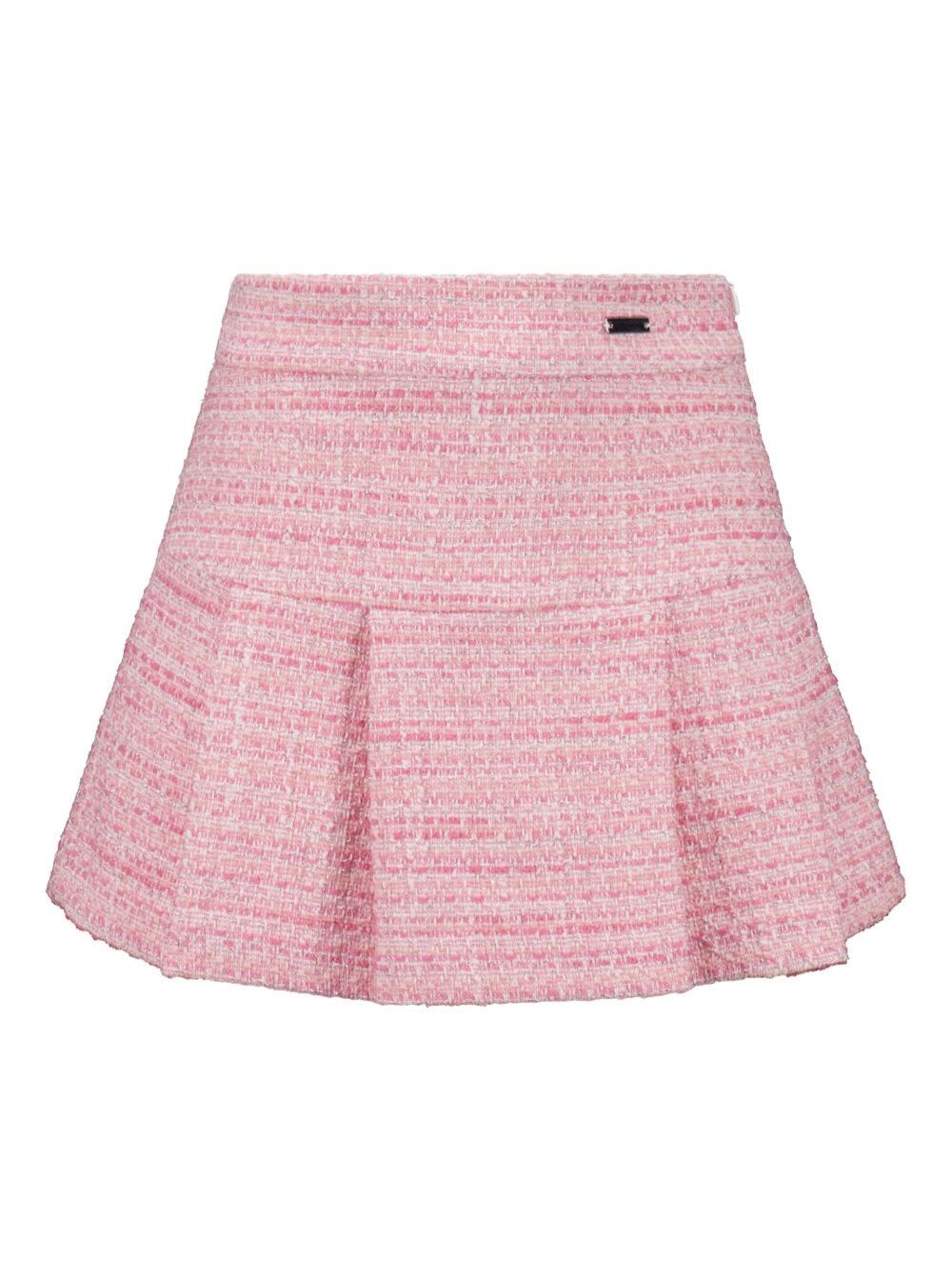 Monnalisa Pink Flared Skirt With Cannon Pleats In Tweed Girl