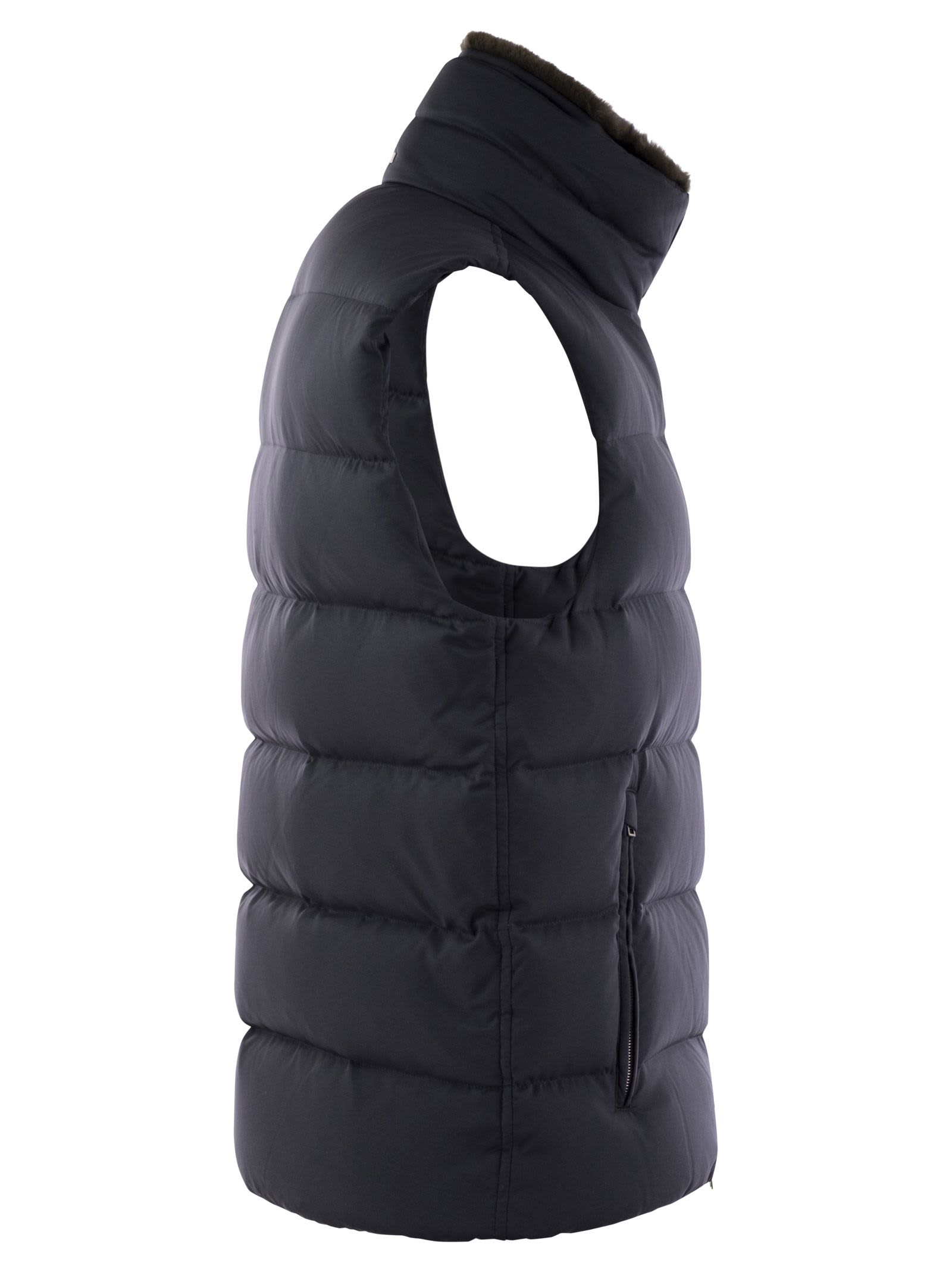 Herno Down-filled Waistcoat With Fur Insert In Blu