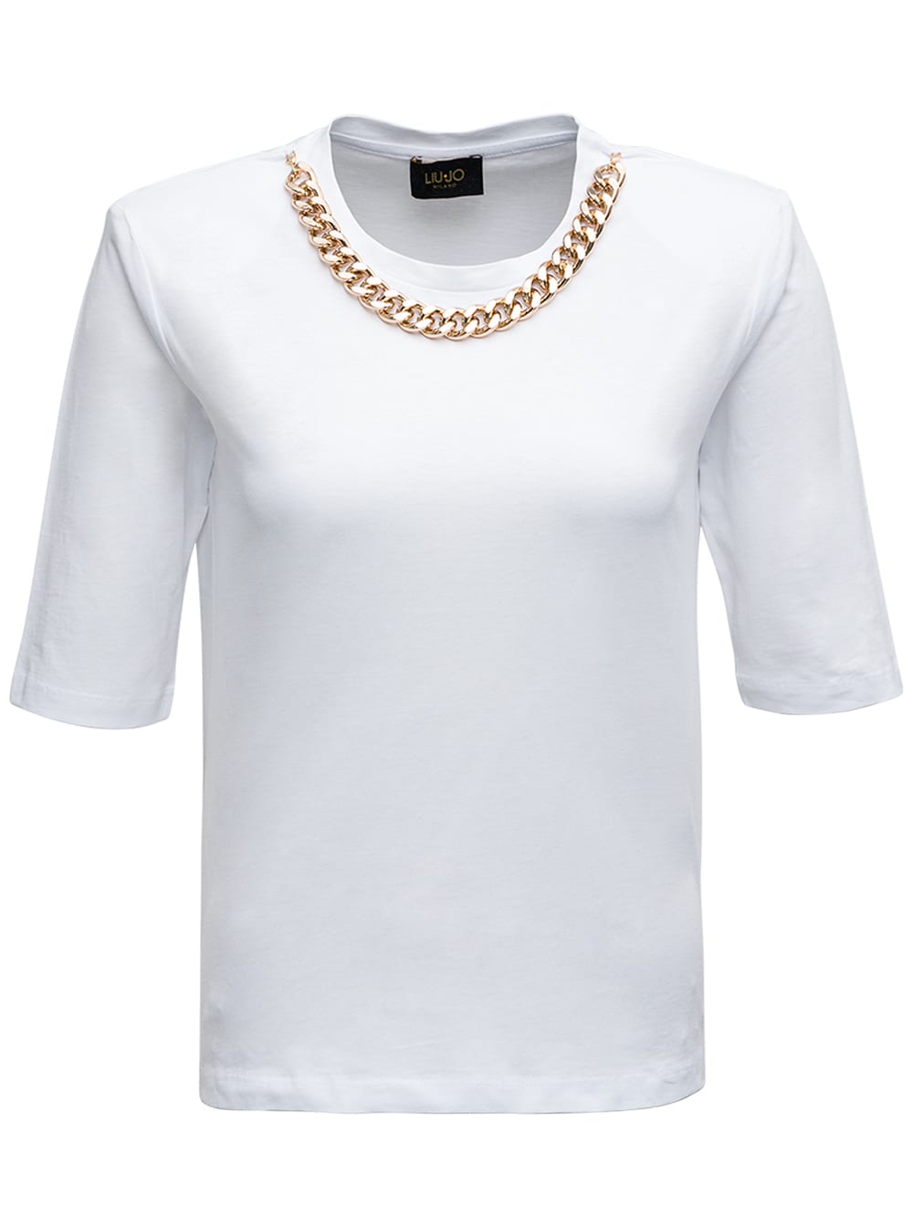 Liu-Jo White Cotton T-shirt With Chain Detail