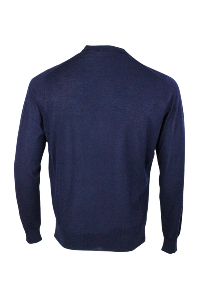 Shop Colombo Light Crew Neck Long Sleeve Sweater In Fine 100% Cashmere And Silk With Special Processing On The Pr In Blu Navy