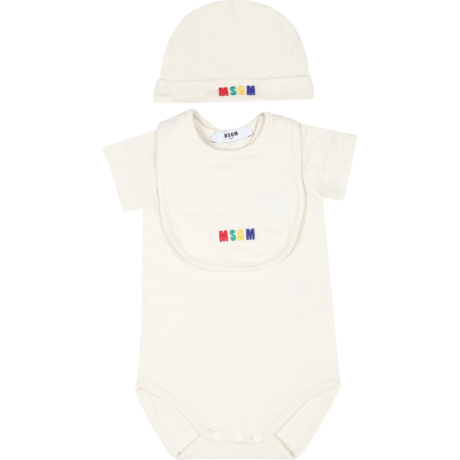 Shop Msgm Ivory Bodysuit Set For Babykids With Logo