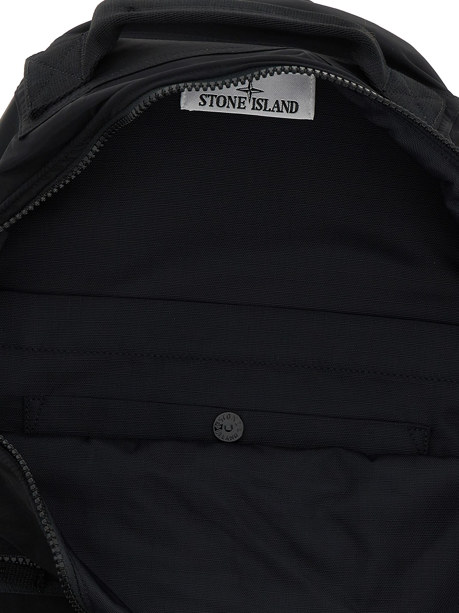 Stone Island Backpack Adjustable Straps Front Zip Pocket Top Handle In Black