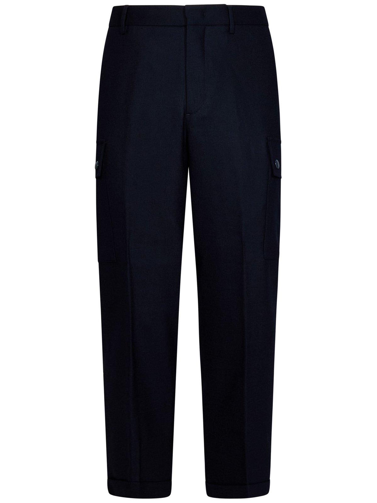 Shop Etro Cargo-pockets Stretched Tapered Trousers In Blue