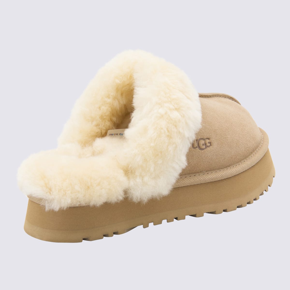 Ugg Sheepskin And Suede Slide With Plush Collar In Nude