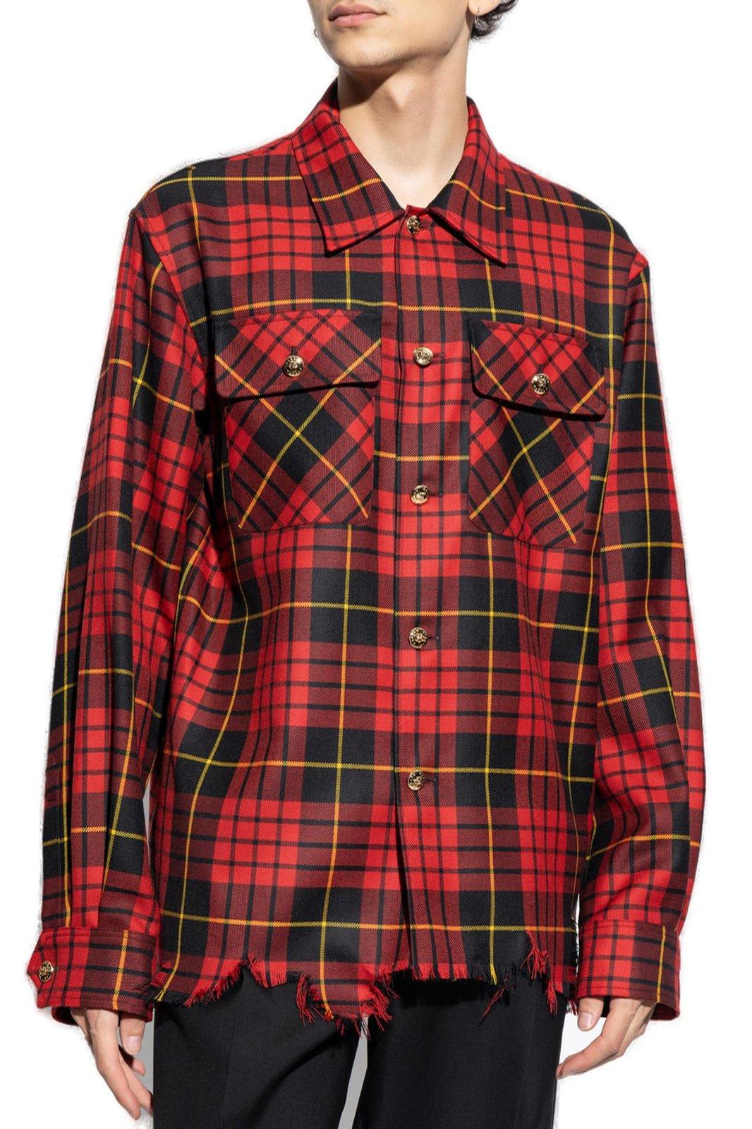Alexander Mcqueen Distressed Tartan Overshirt Jackets Red In Red