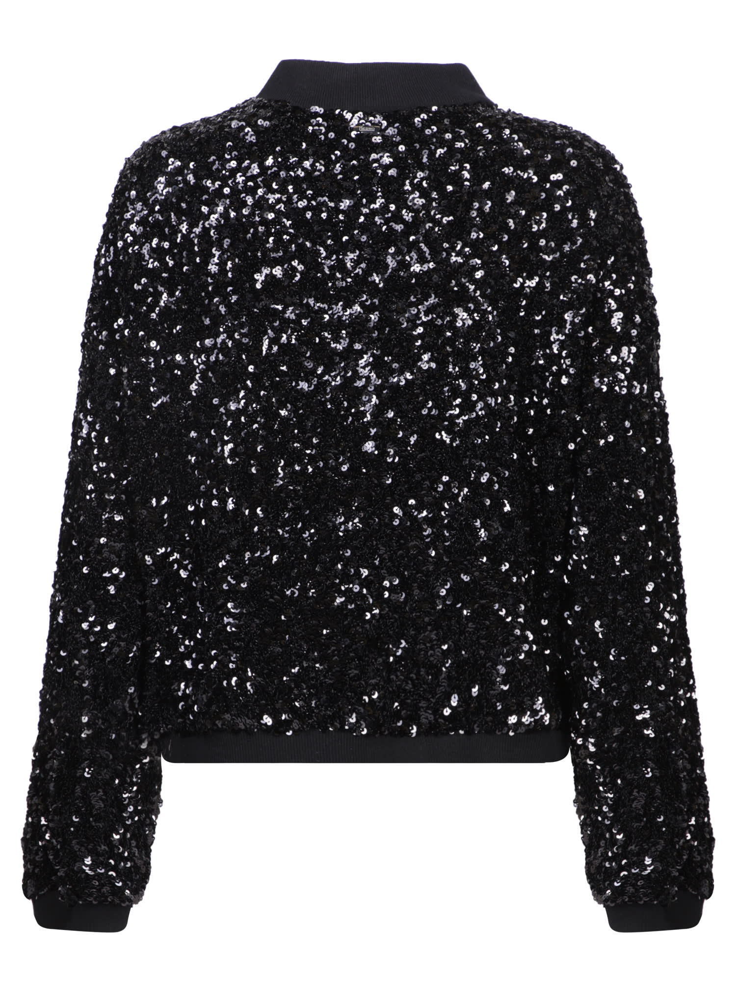 Shop Herno Black Sequin Bomber Jacket