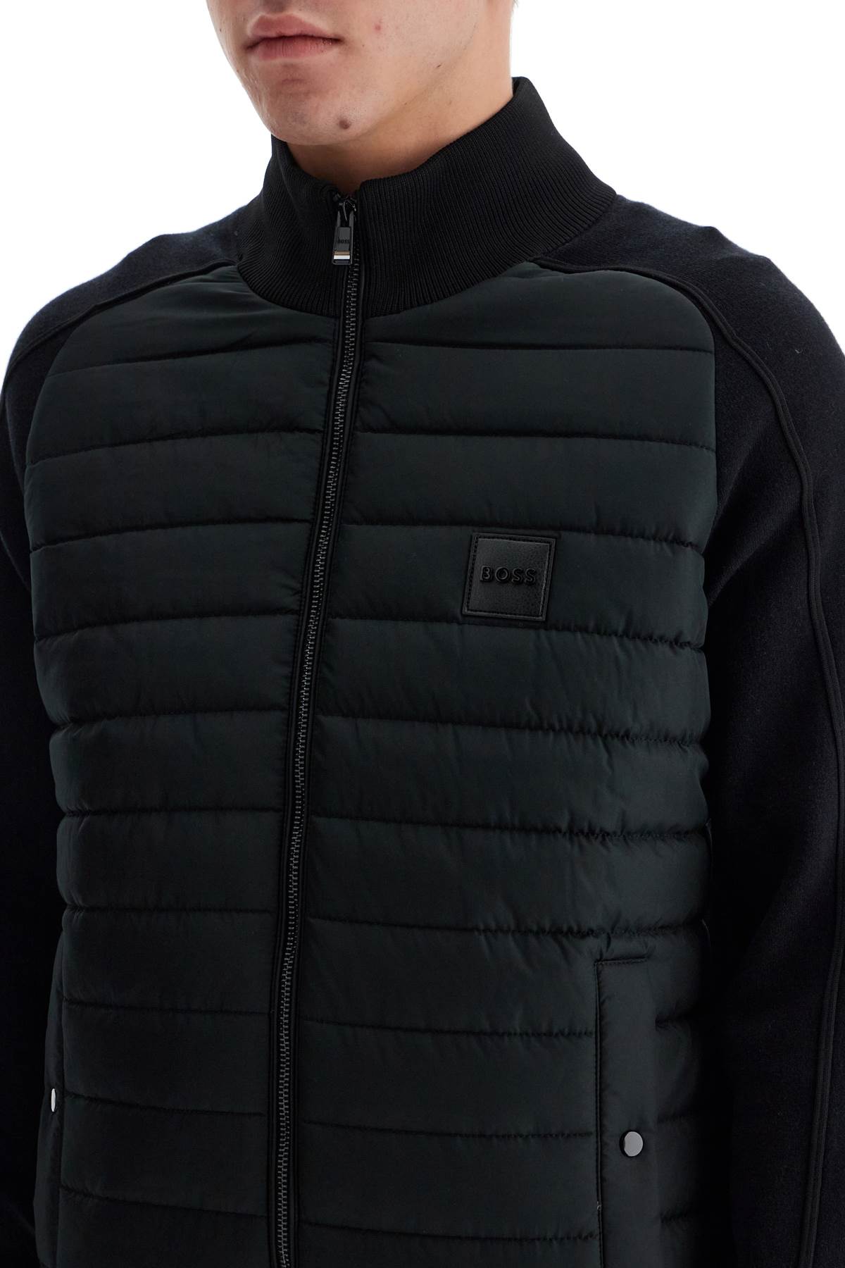 Shop Hugo Boss Knitted And Padded Nylon Jacket In Black (black)